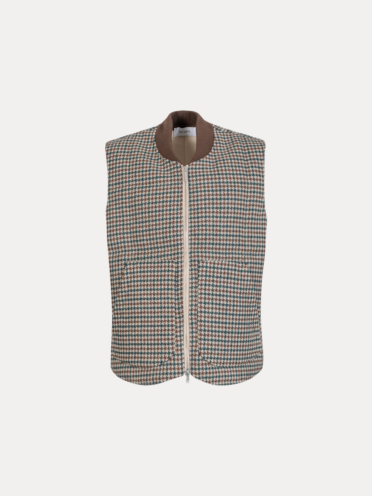 GAFFISTORE MICHAEL HOUNDSTOOTH VEST DARK SAND/PINE GREEN LES DEUX