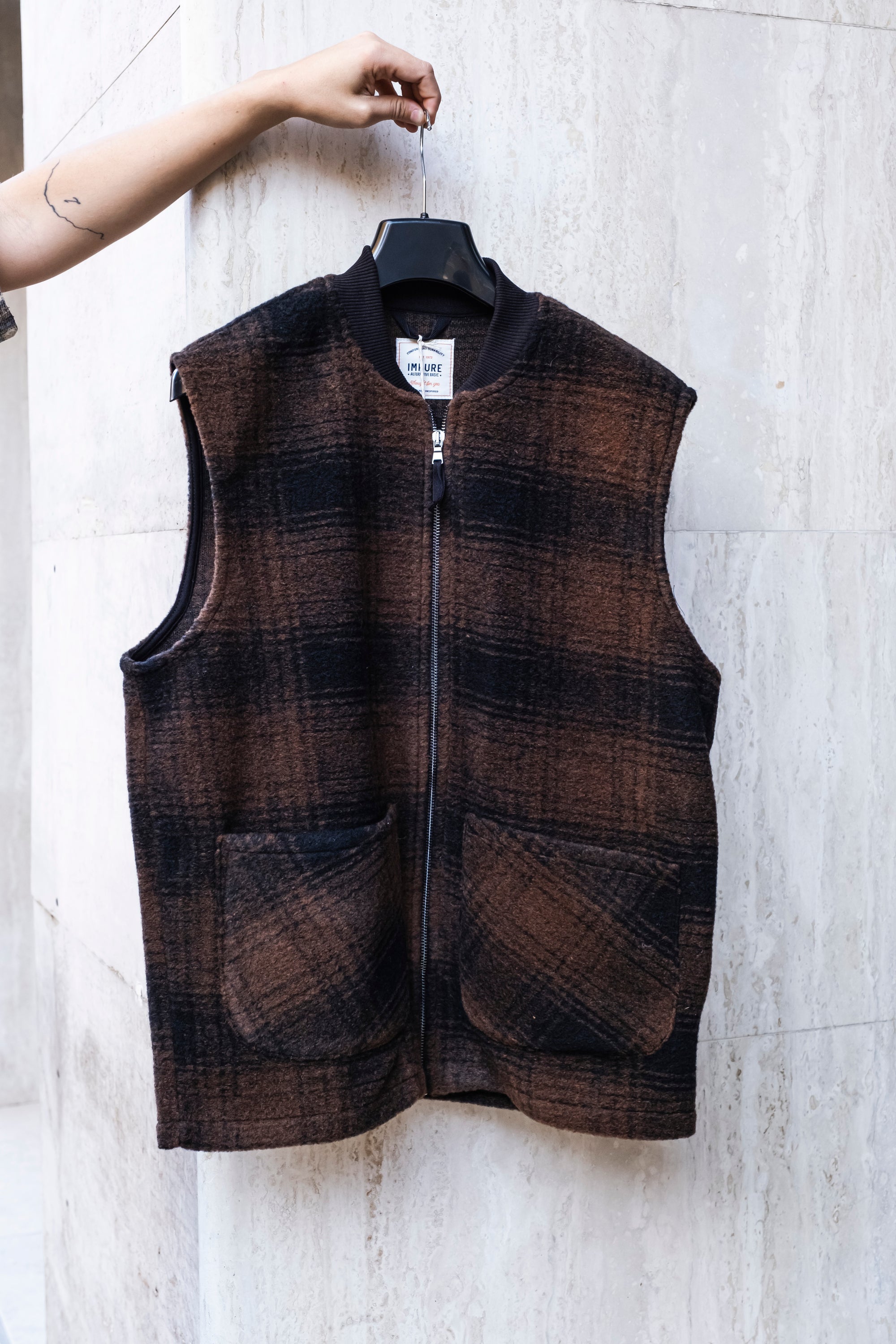 Gilet Mixed Boiled Wool GAVINCHECKMWB189 BROWN CHECK Impure 