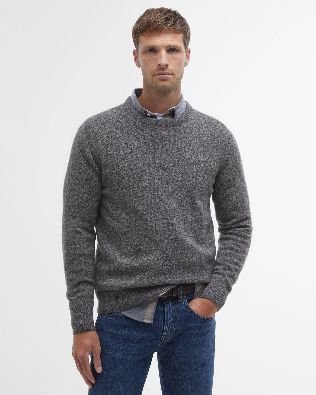 Maglia Essential Tisbury Crew Fog MKN0844 GY78 Barbour 