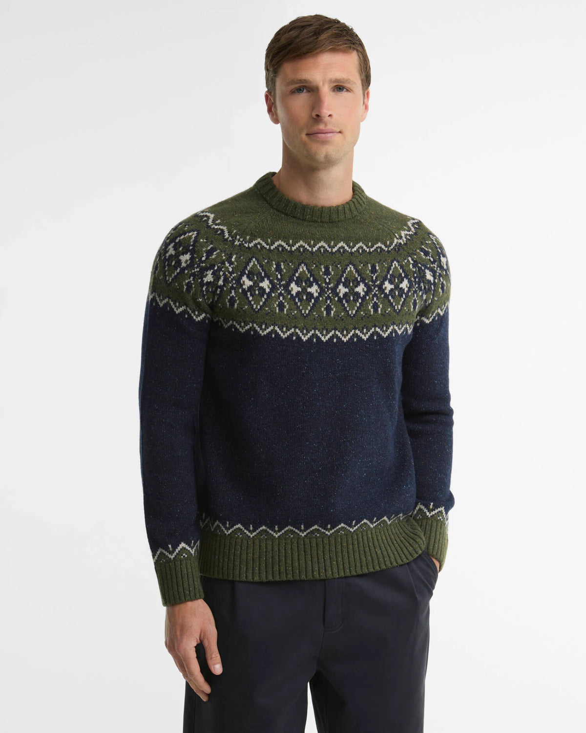 Maglia Tisbury Fair Isle Olive MKN1750 OL51 Barbour 