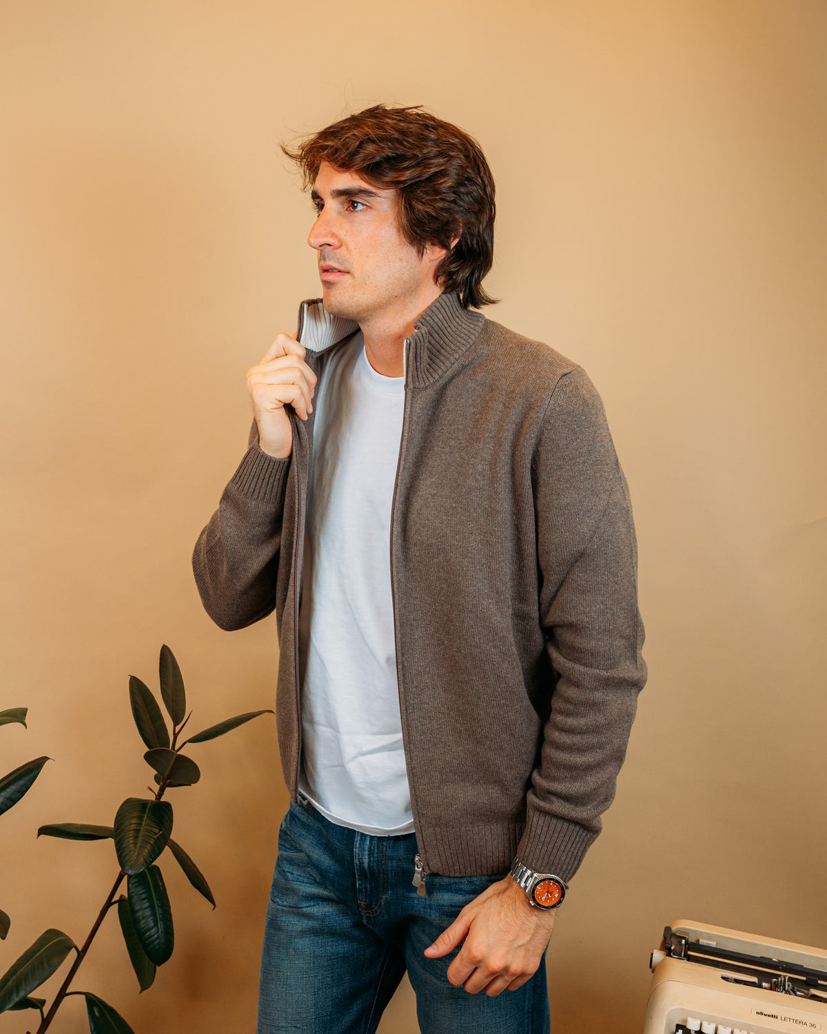 Cardigan Full Zip Tortora 23123 123 Gran Sasso 