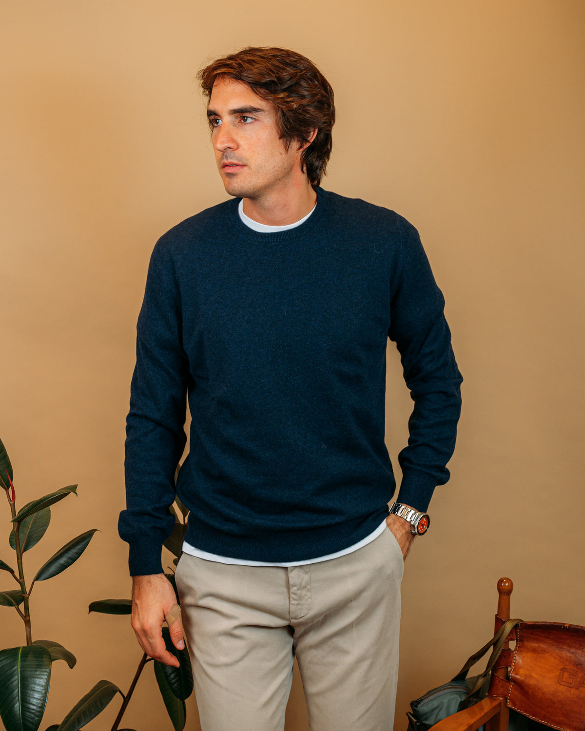 Girocollo Cashmere Blu Melange 55167 589 Gran Sasso 