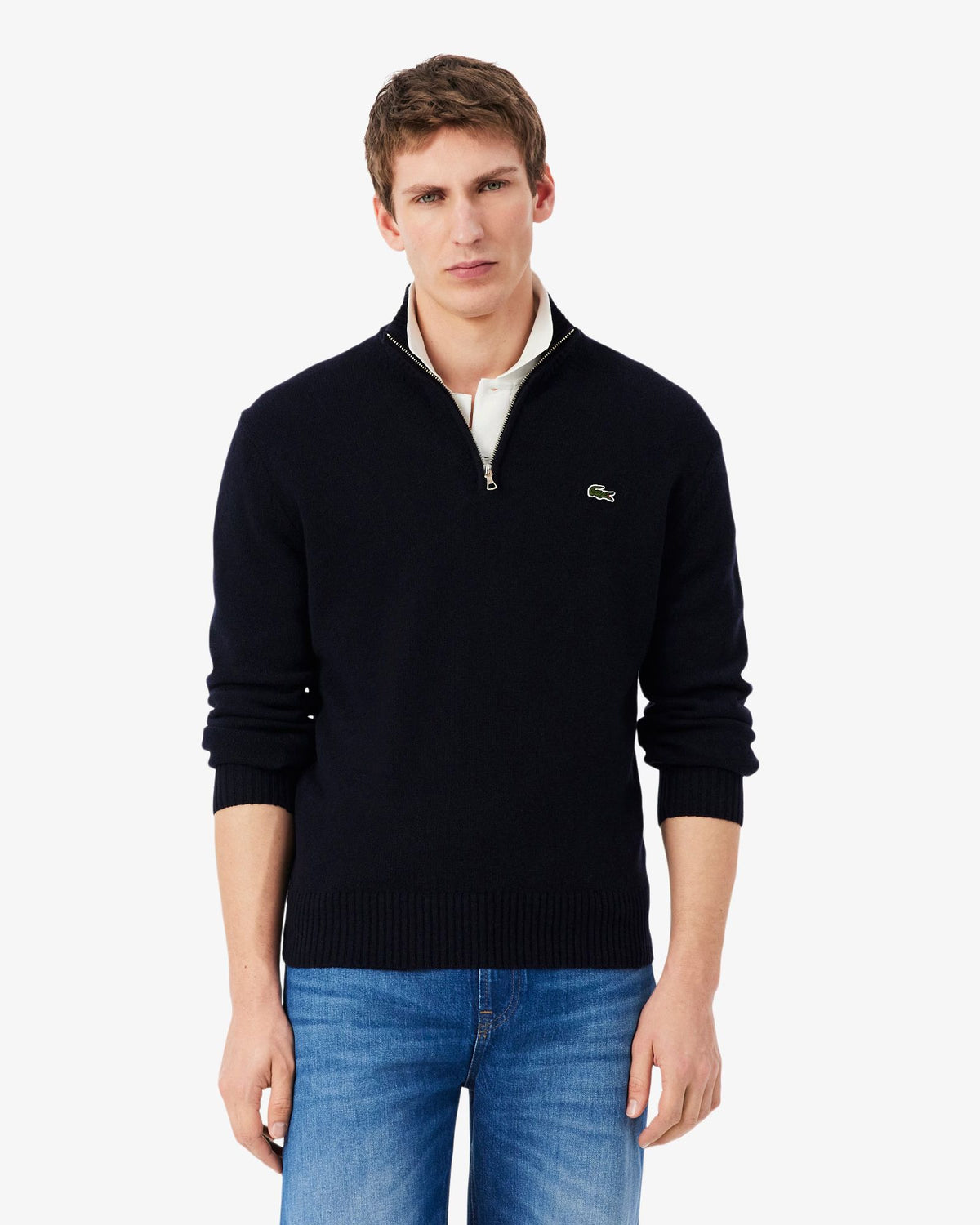 Maglione Lana Zip Blu Navy AH3052 166 Lacoste 