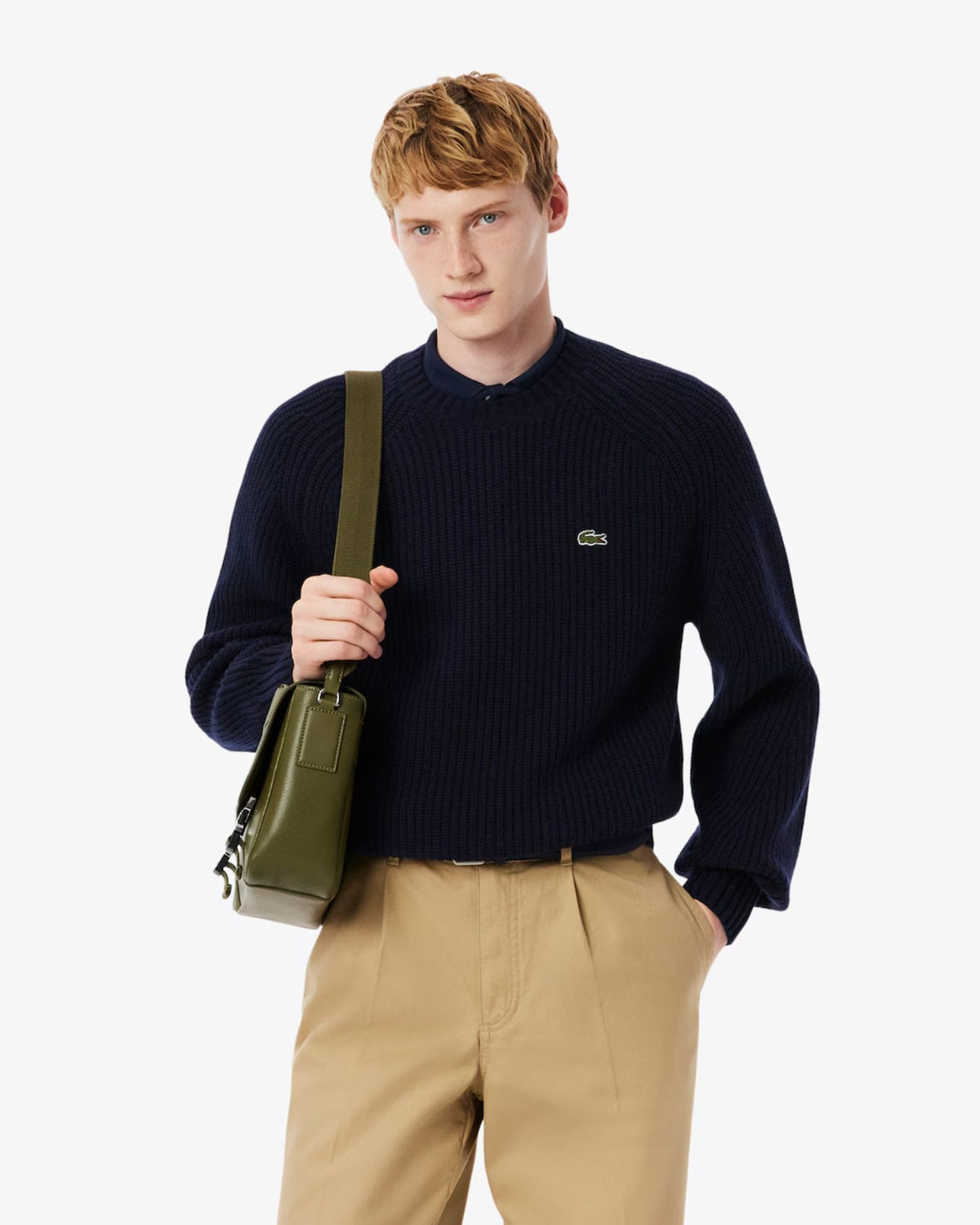 Maglione Lana Girocollo Blu Navy AH3142 166 Lacoste 