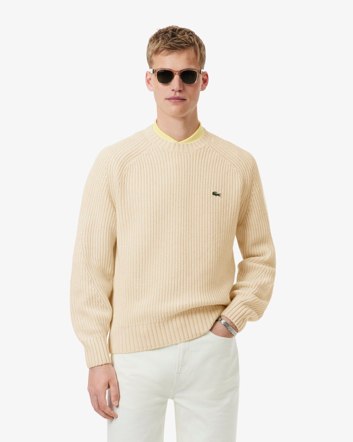 Maglione Lana Girocollo Bianco AH3142 XFJ Lacoste 