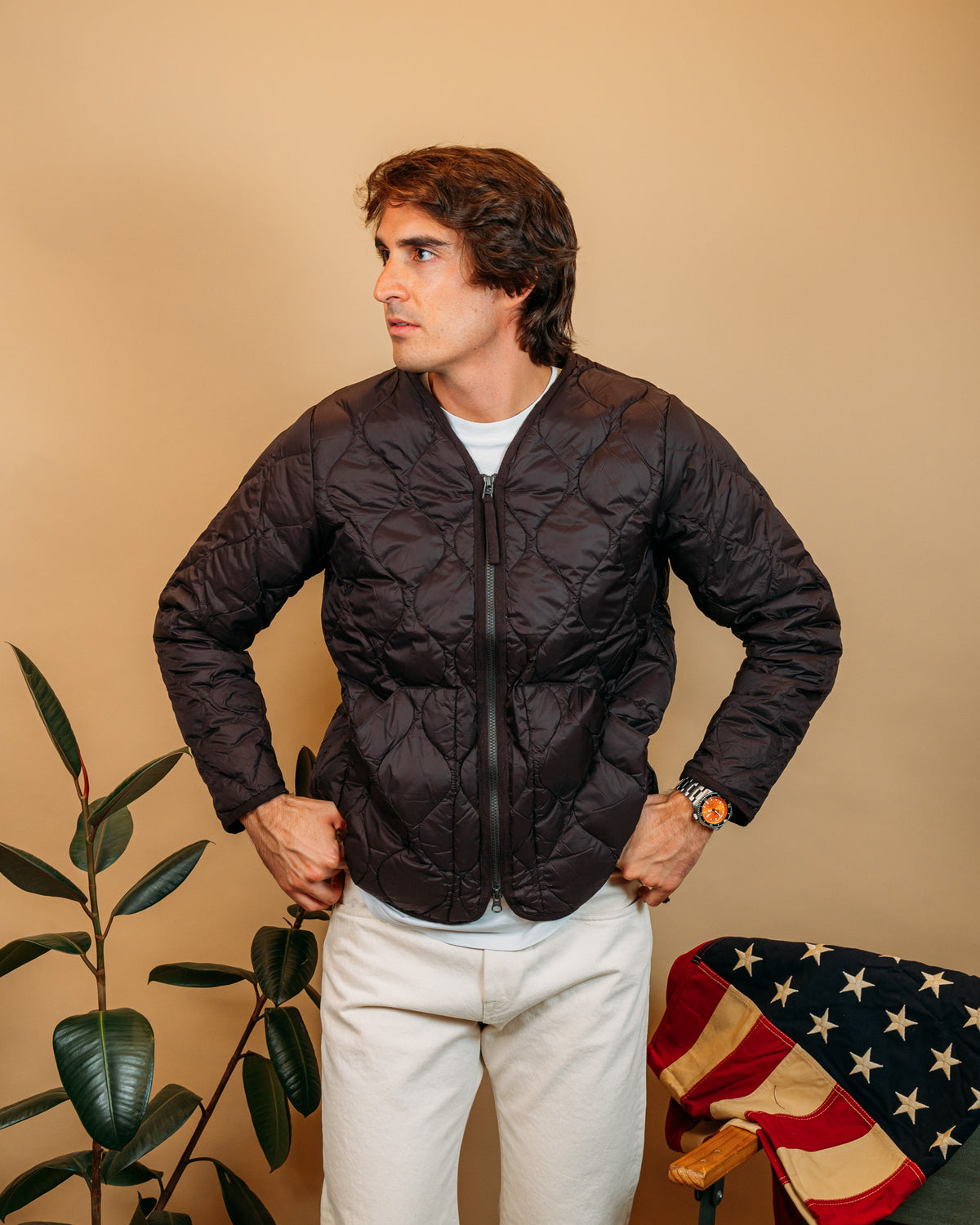 Giacca Military V-Neck Zip Down Dark Choco 101ALSZML-1 D.C Taion 