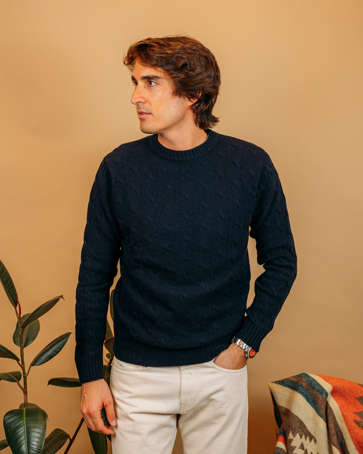 Maglia Trecce Blu WO0145 0023 Wool &amp; Co 