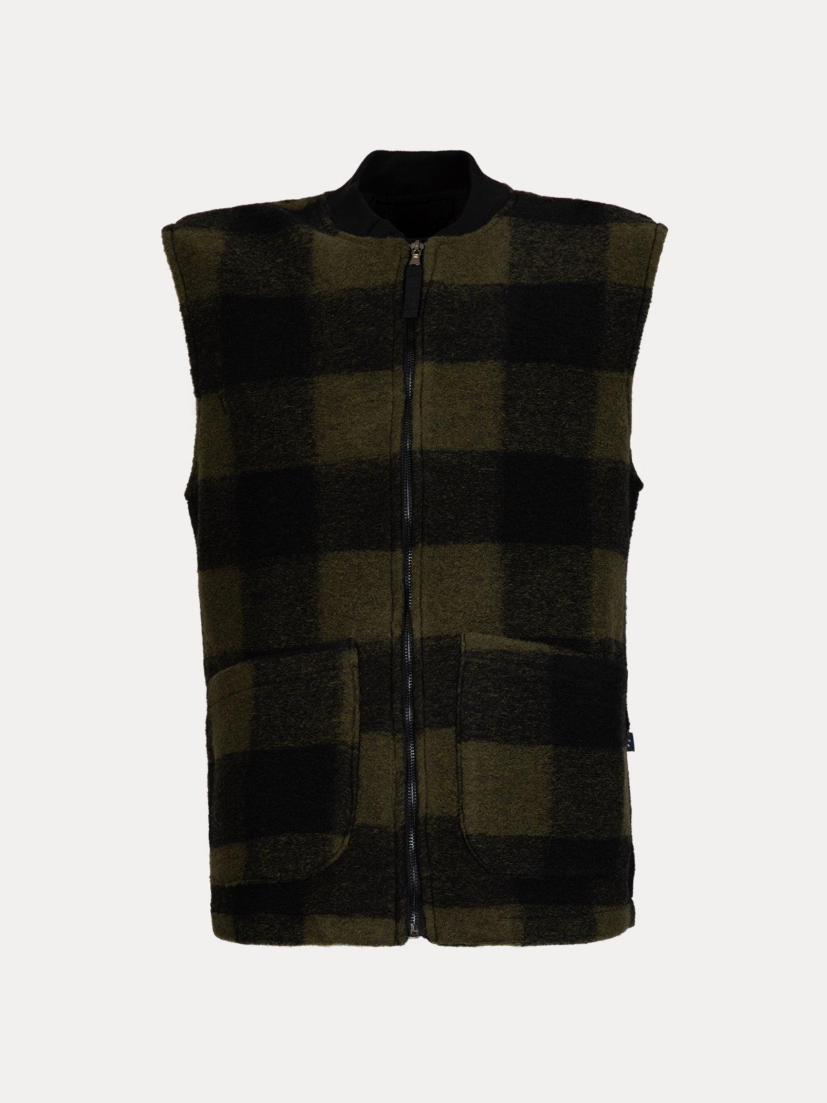 GAFFISTORE GILET MISTO LANA CON TASCONI GREEN CHECK IMPURE