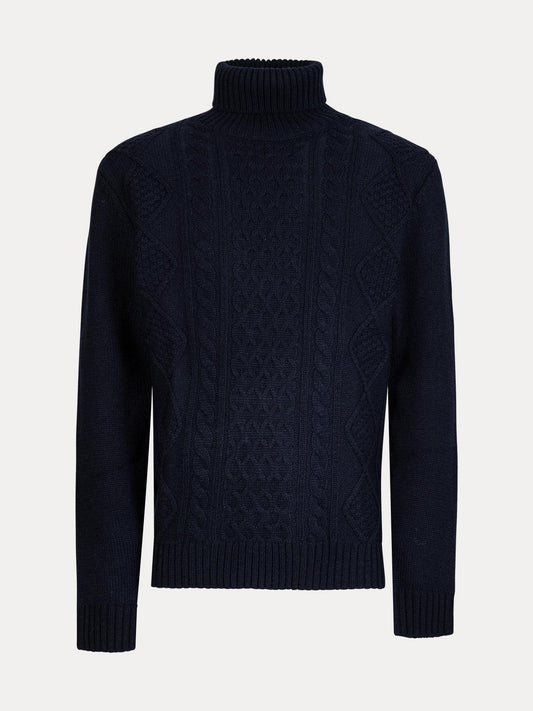 GAFFISTORE PULLOVER COLLO ALTO IN MOULINE' NAVY IMPURE