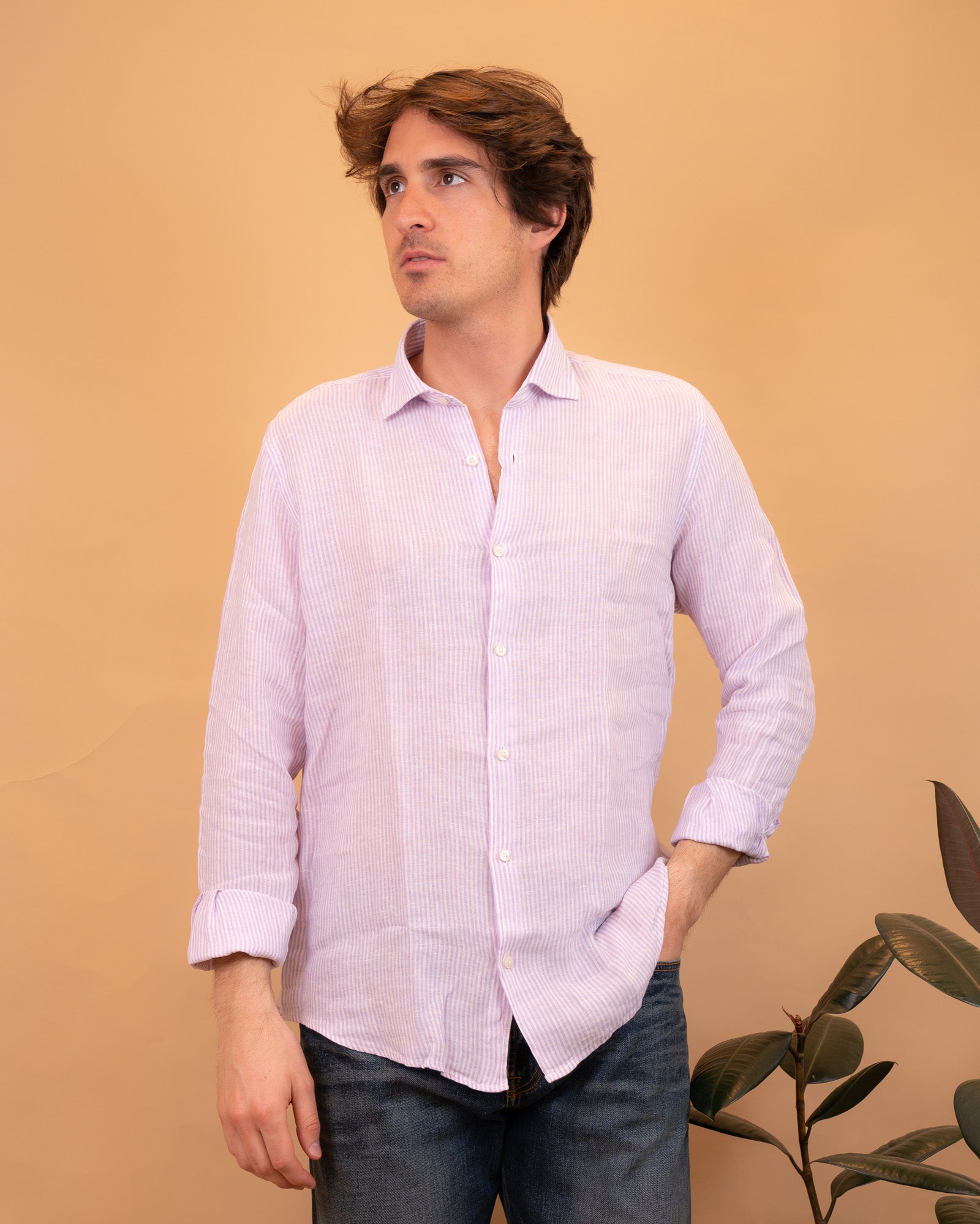 Camicia in Lino Riga Lilla 2830131 03 Portofiori 