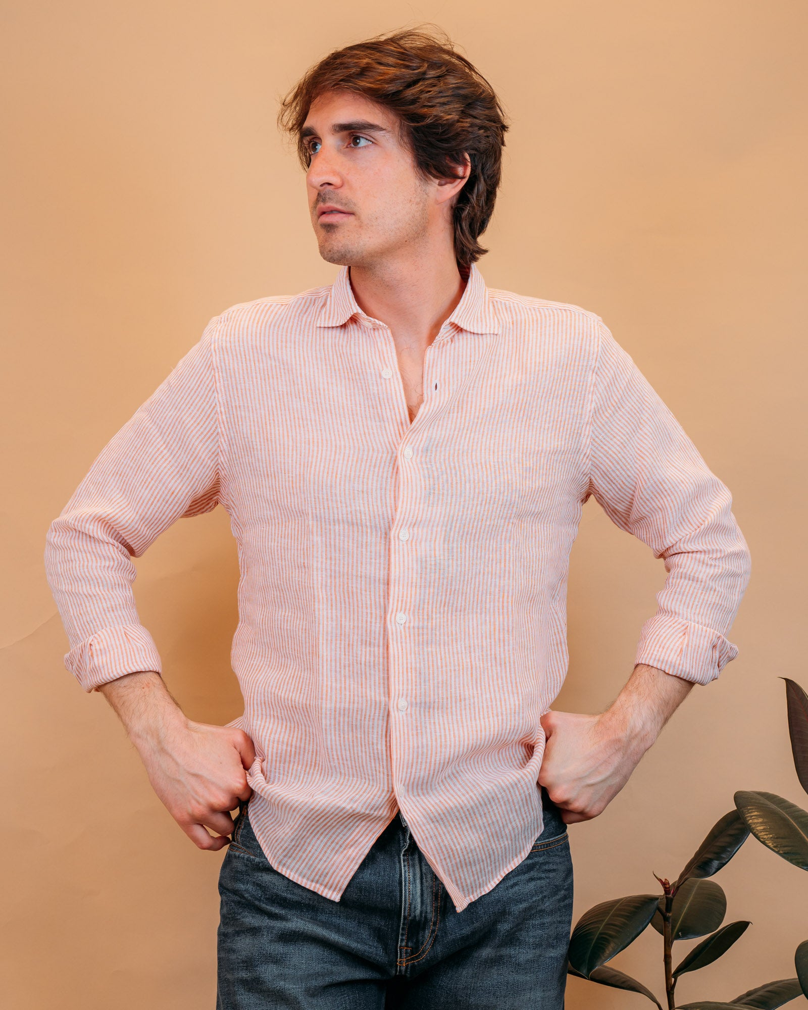 Camicia in Lino Riga Coccio 2830131 09 Portofiori 
