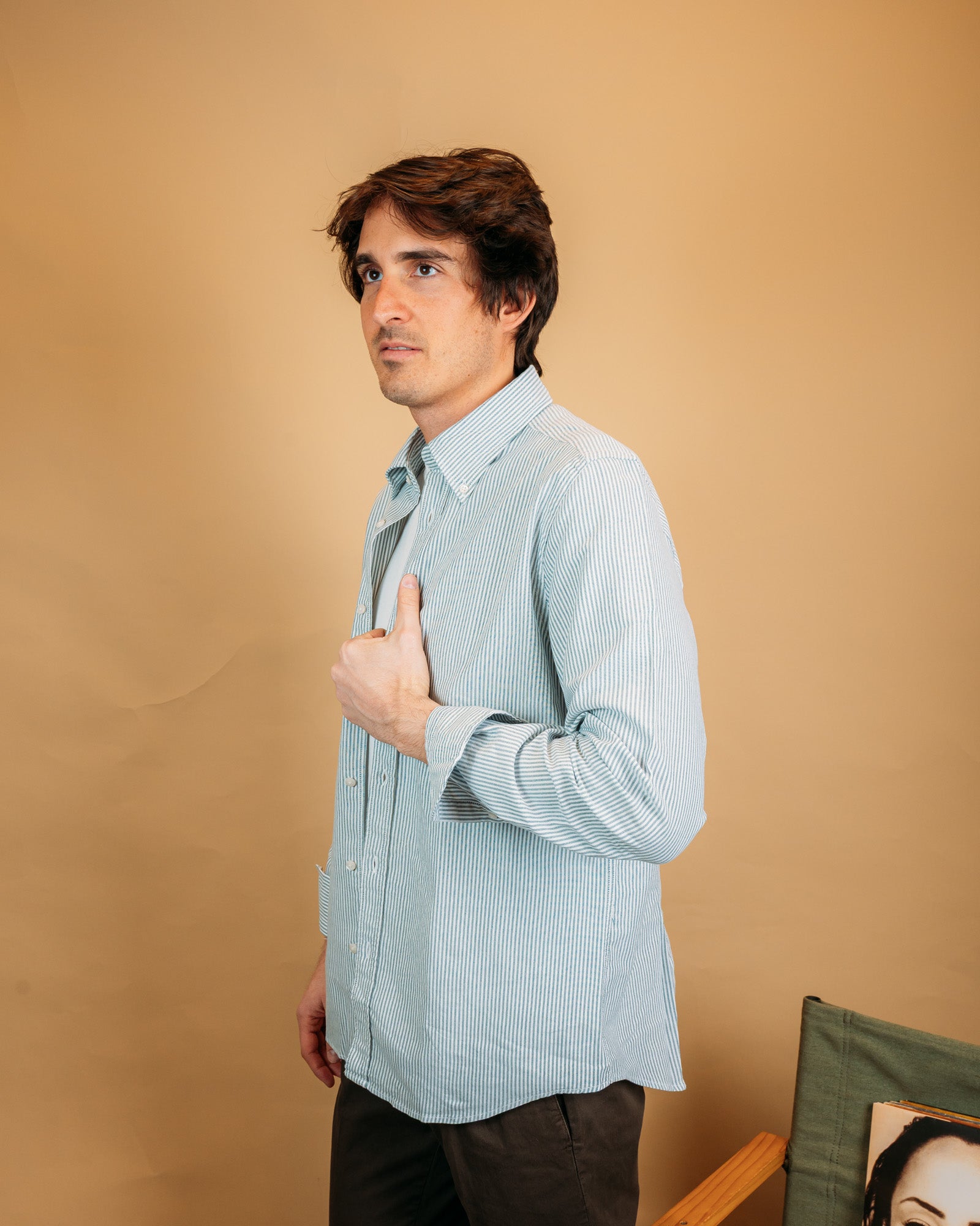 Camicia Oxford Riga Verde 28303803 10 Portofiori 