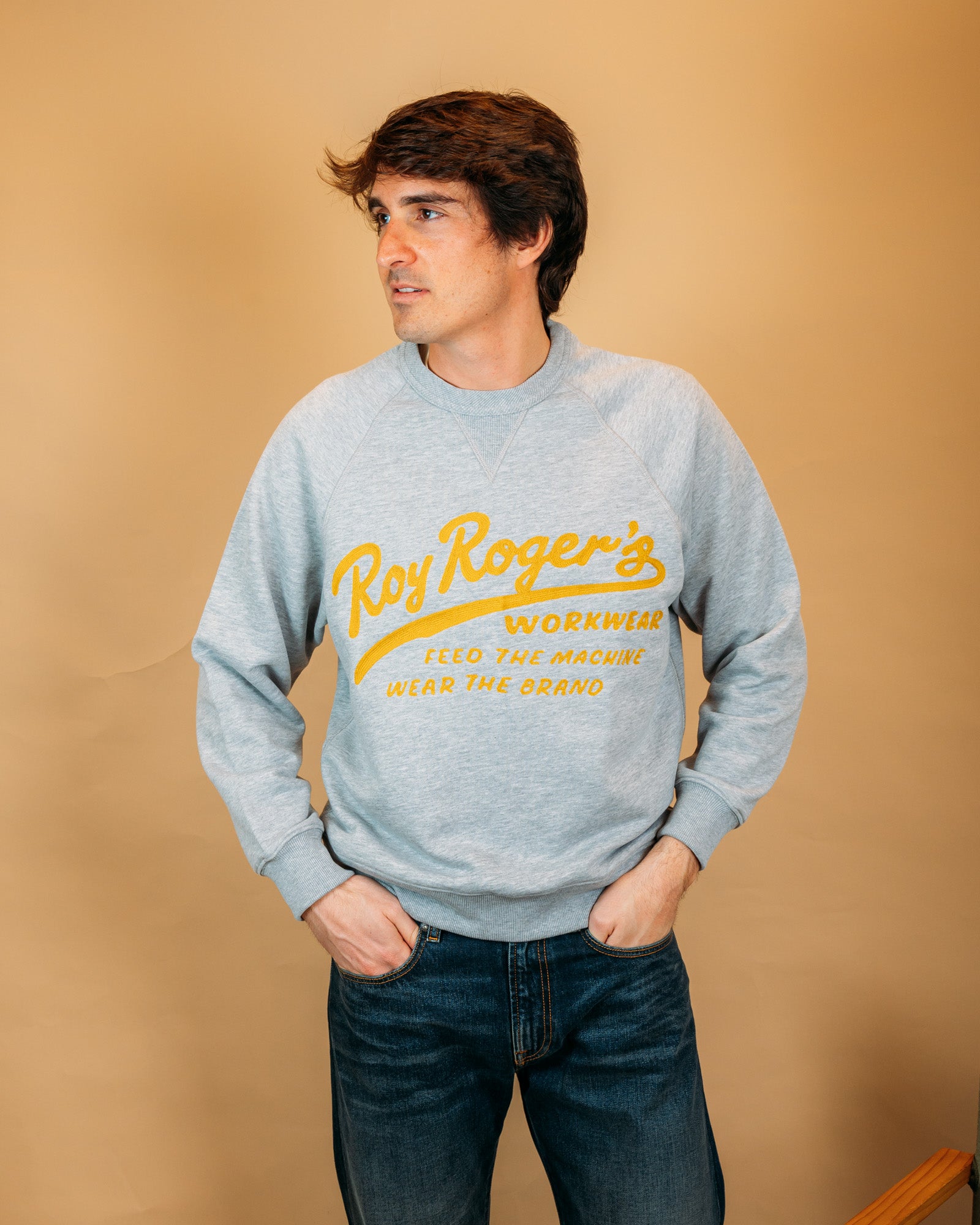 Felpa Crew Og Grey Melange RRW022CR260124 C0094 Roy Roger's Workwear 