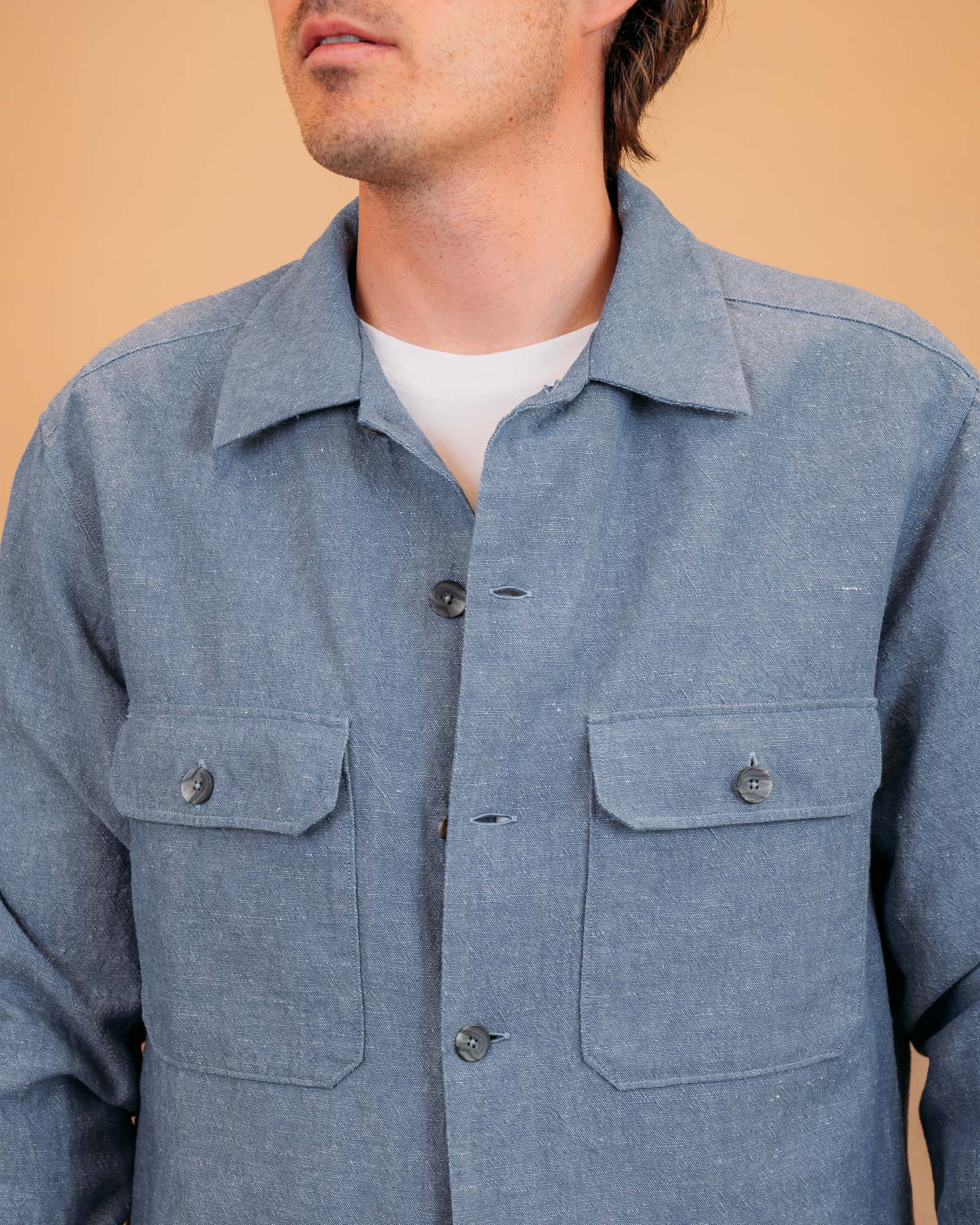 Overshirt in misto Lino Chambray 164ML21439 004 Xacus 