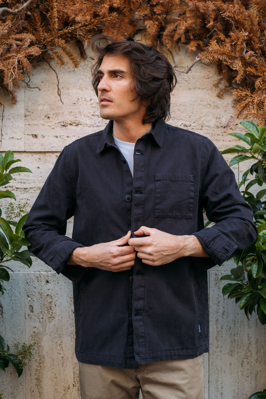 Gaffi Store 1966 Overshirt in Cotone Lavato Navy Barbour