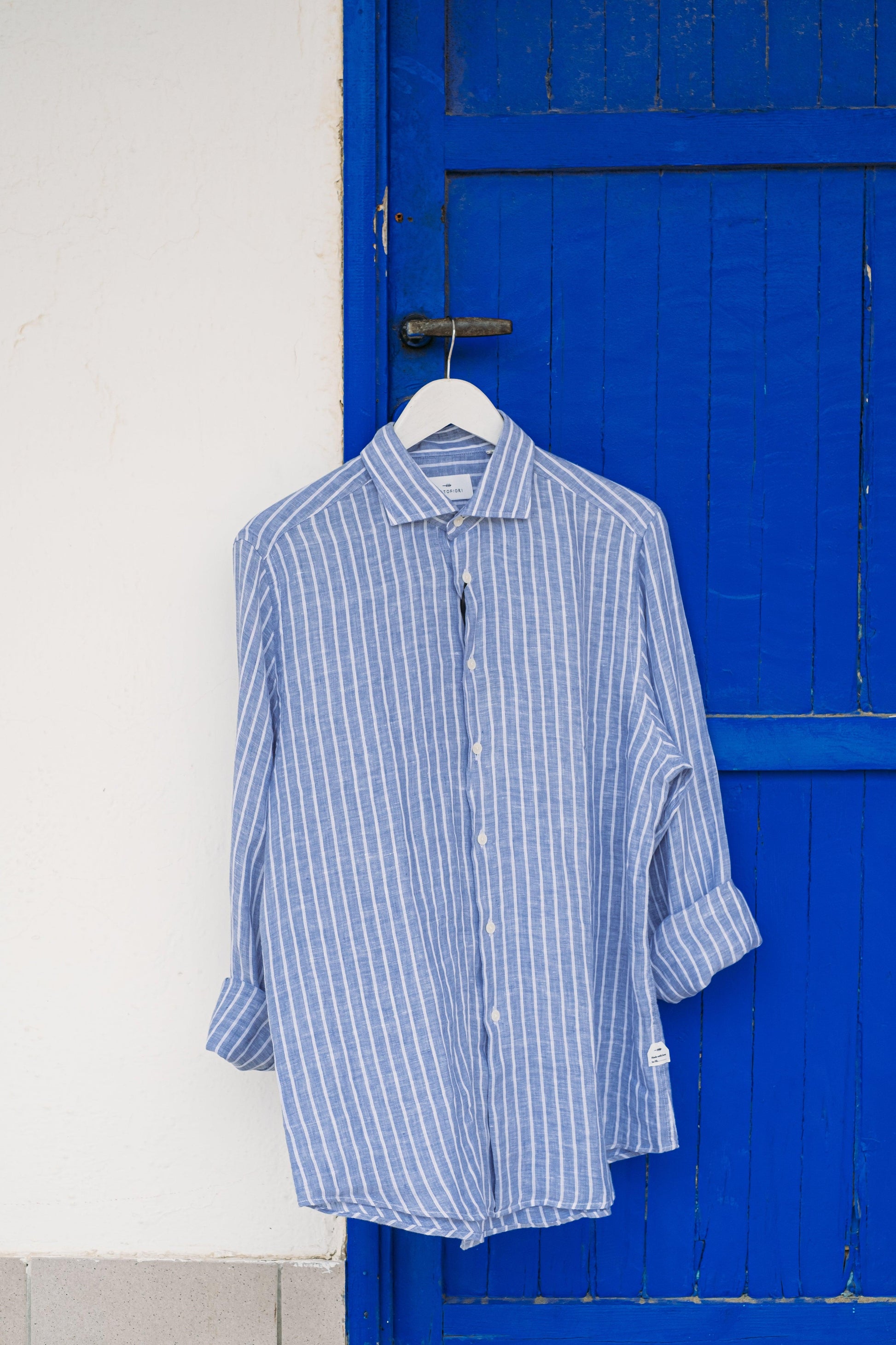 Gaffi Store 1966 Camicia in Lino Riga Azzurro/Bianco Portofiori