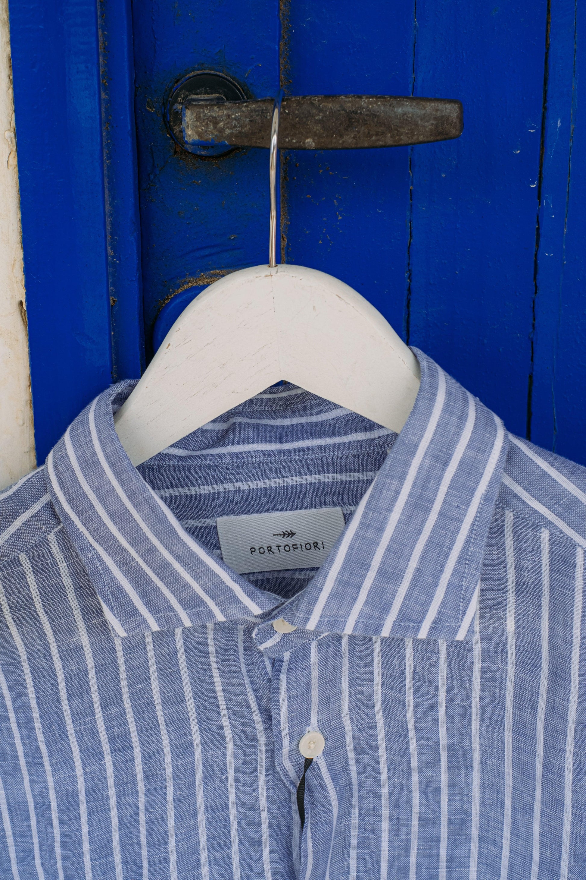 Gaffi Store 1966 Camicia in Lino Riga Azzurro/Bianco Portofiori