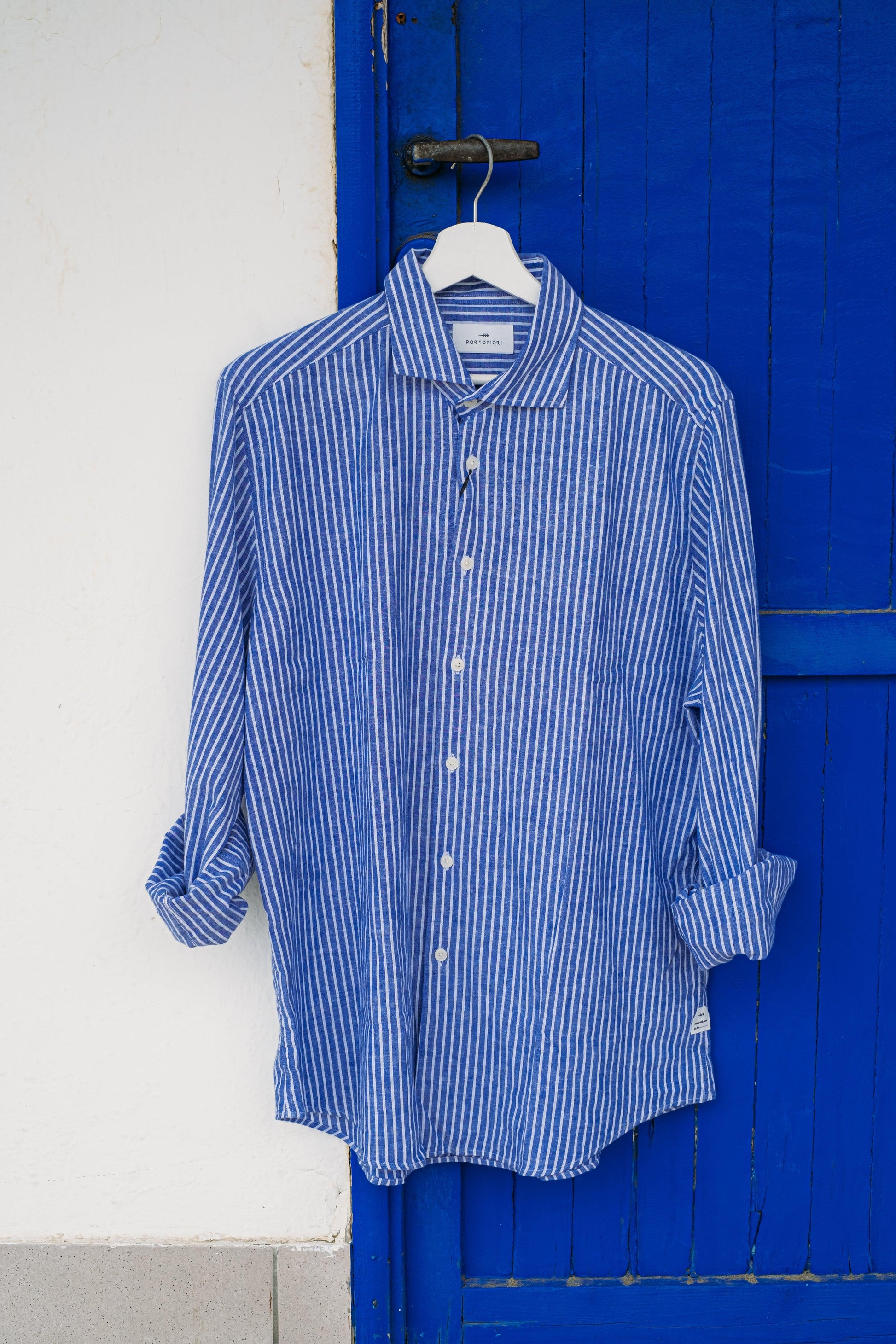 Gaffi Store 1966 Camicia Misto Lino Righe Blu/Bianco Portofiori