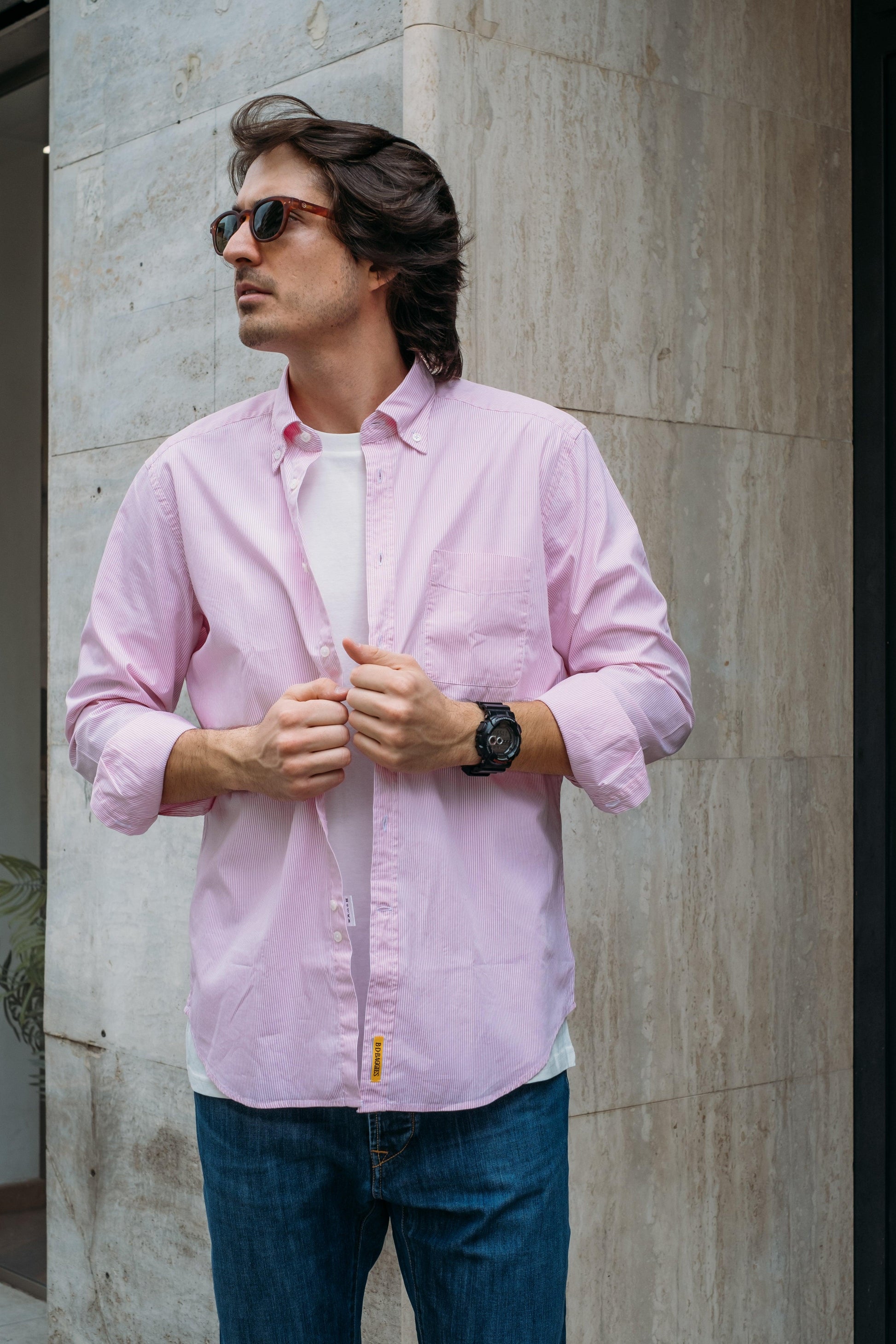 Gaffi Store 1966 Camicia Bradford in Cotone Mille Righe Rosa B.D. Baggies