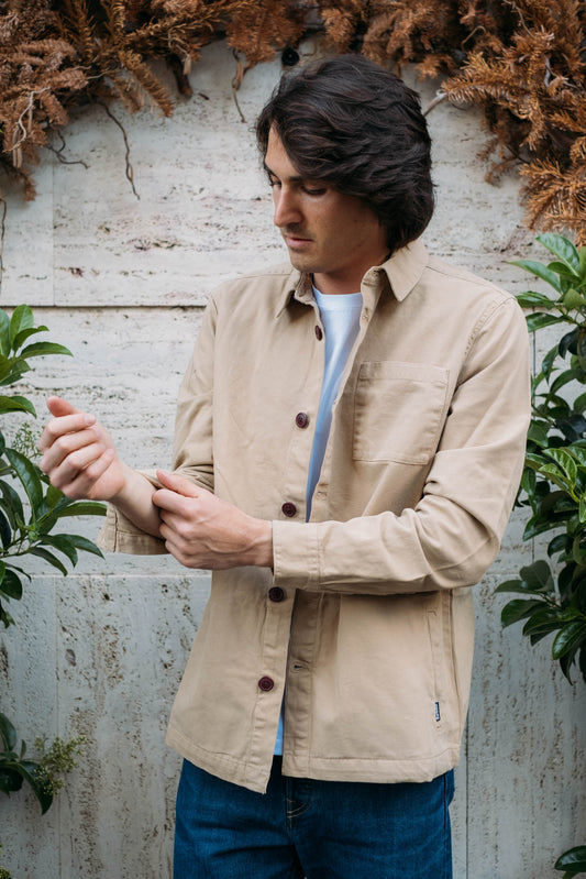 Gaffi Store 1966 Overshirt in Cotone Lavato Washed Stone Barbour