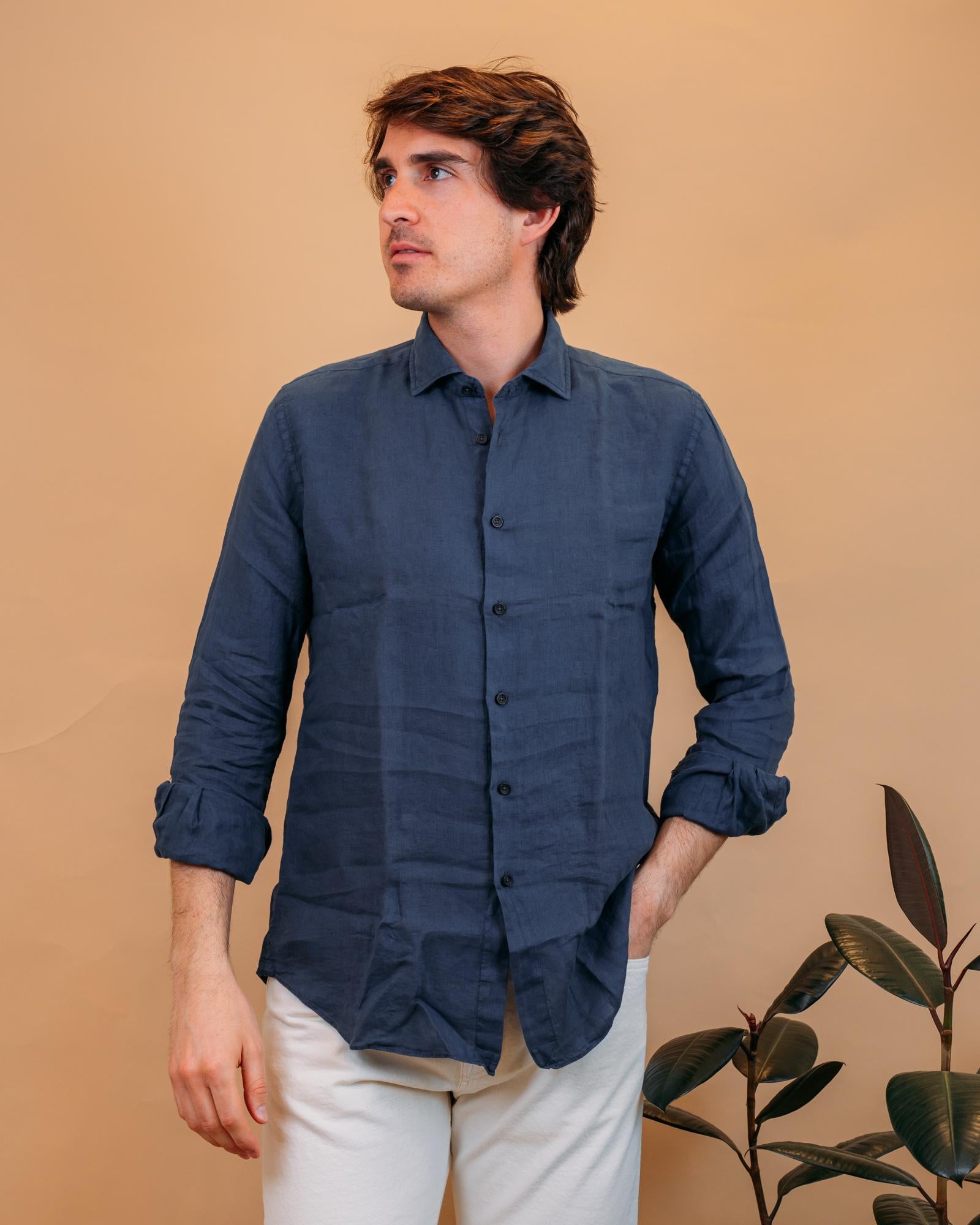 Camicia in Lino Blu Avion 748ML81191 808 Xacus 