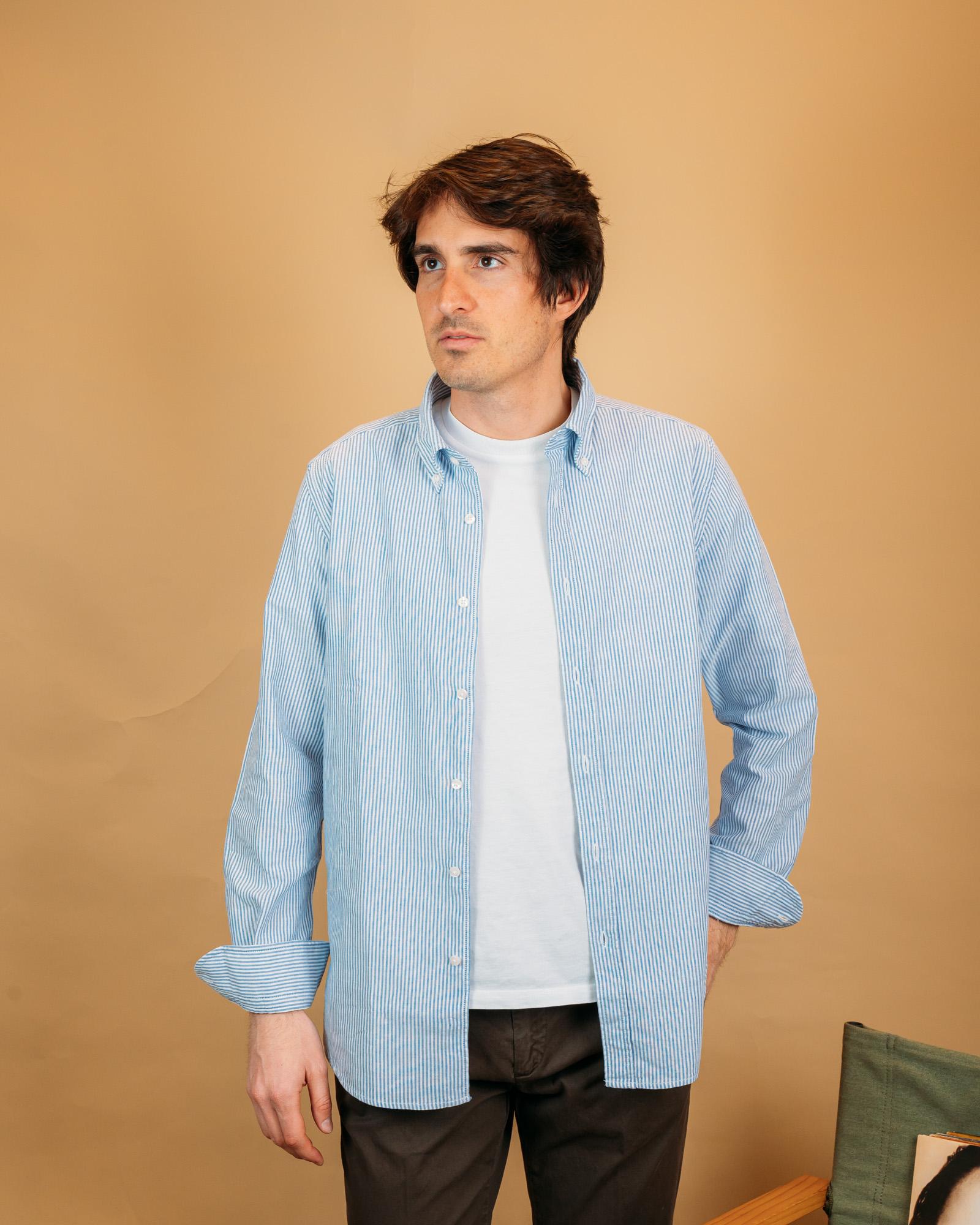 Camicia Oxford Riga Blu 28303803 09 Portofiori 