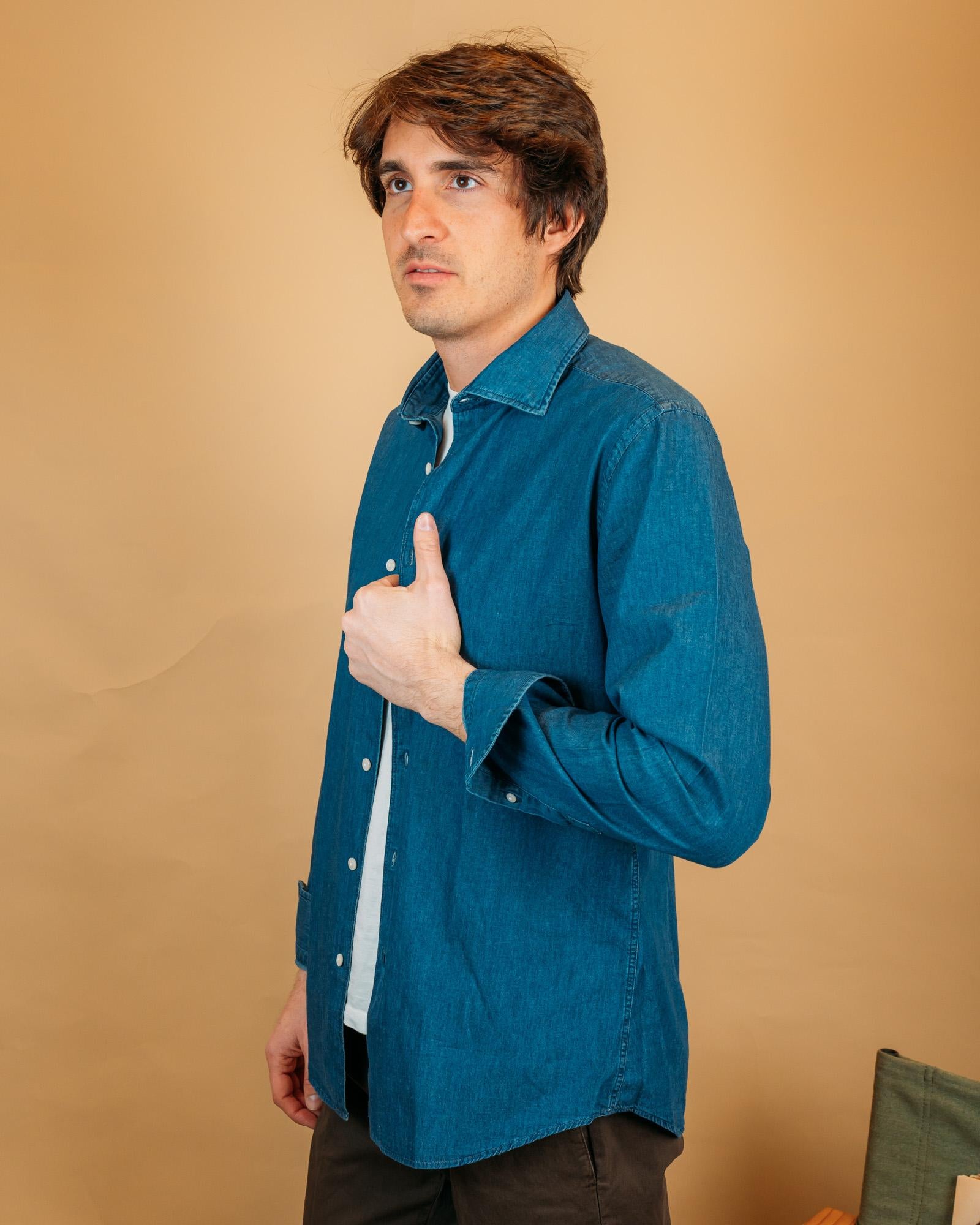 Camicia in Denim Blu 3001 01-01 Portofiori 