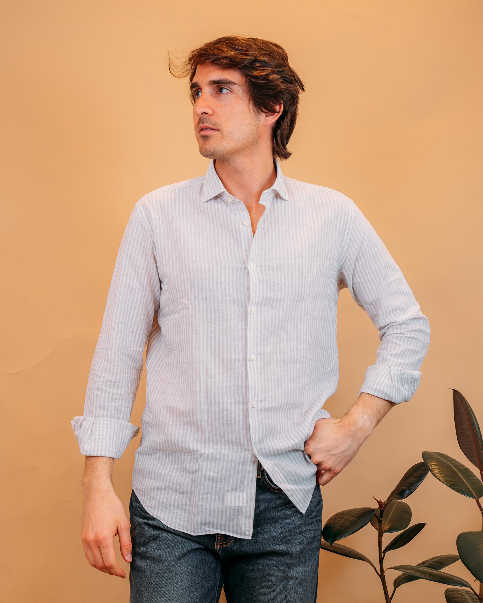 Camicia Millerighe in Lino Beige 748ML81271 004 Xacus 