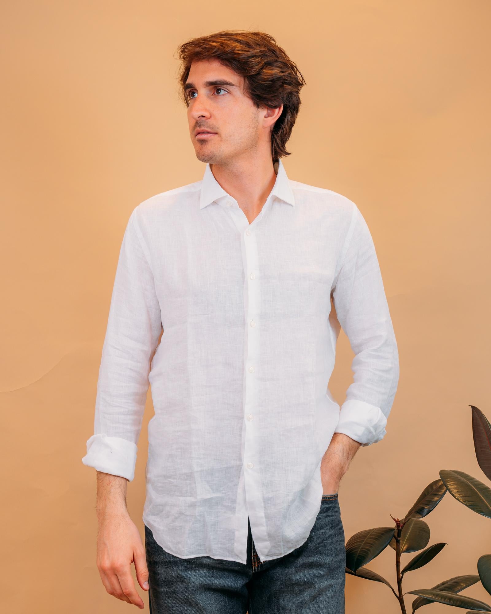 Camicia in Lino Bianco 748ML81191 001 Xacus 
