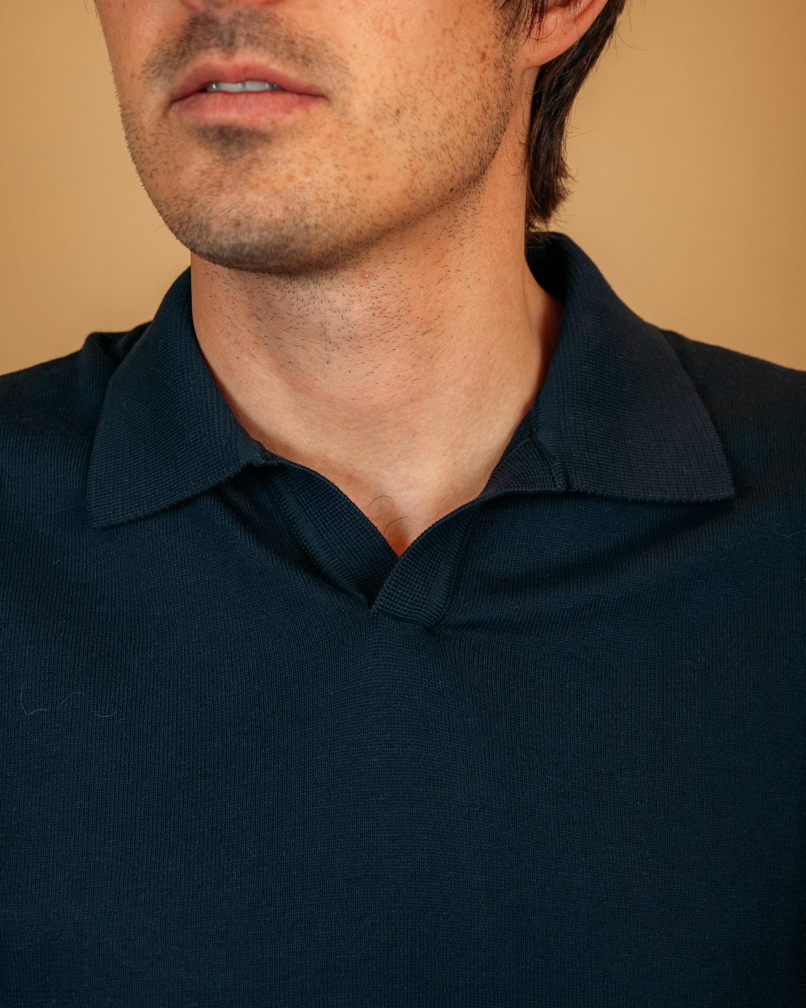 Gaffi polo blu scuro in cotone pregiato lavorazione sartoriale made in italy