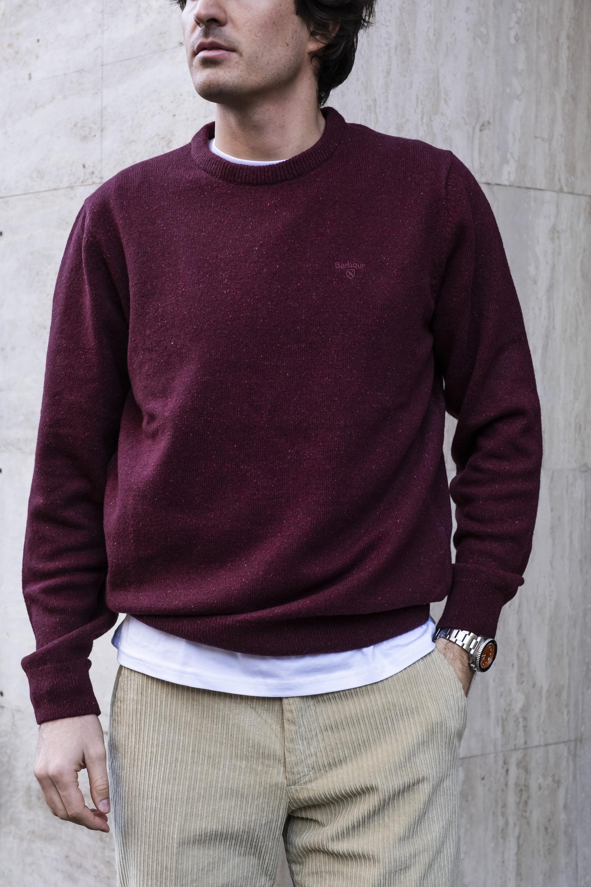 Essential Tisbury Crew MKN0844RE56 RUBY Barbour 