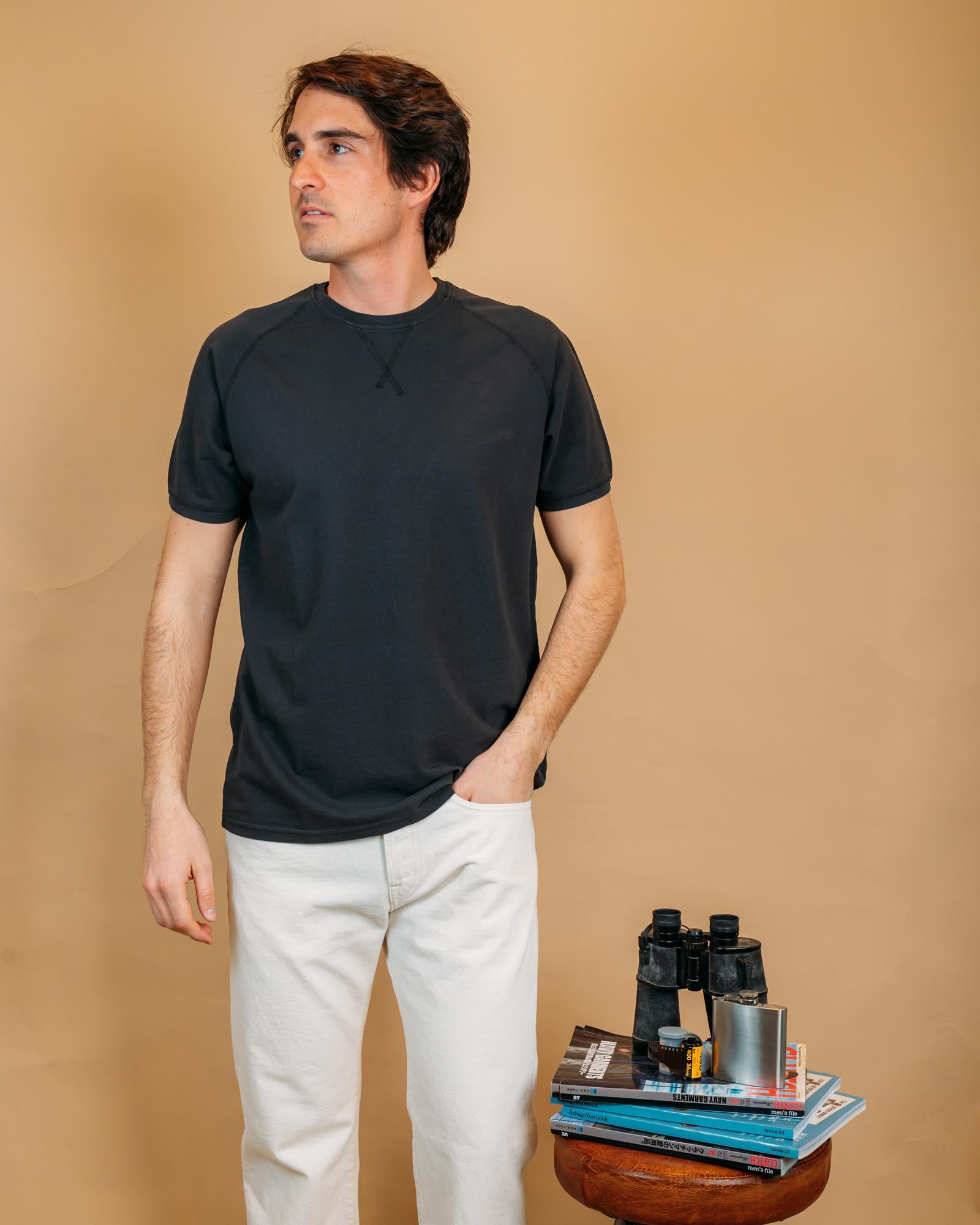 T-shirt Seadog Piquet color nero lavato in cotone a trama nido d'ape.