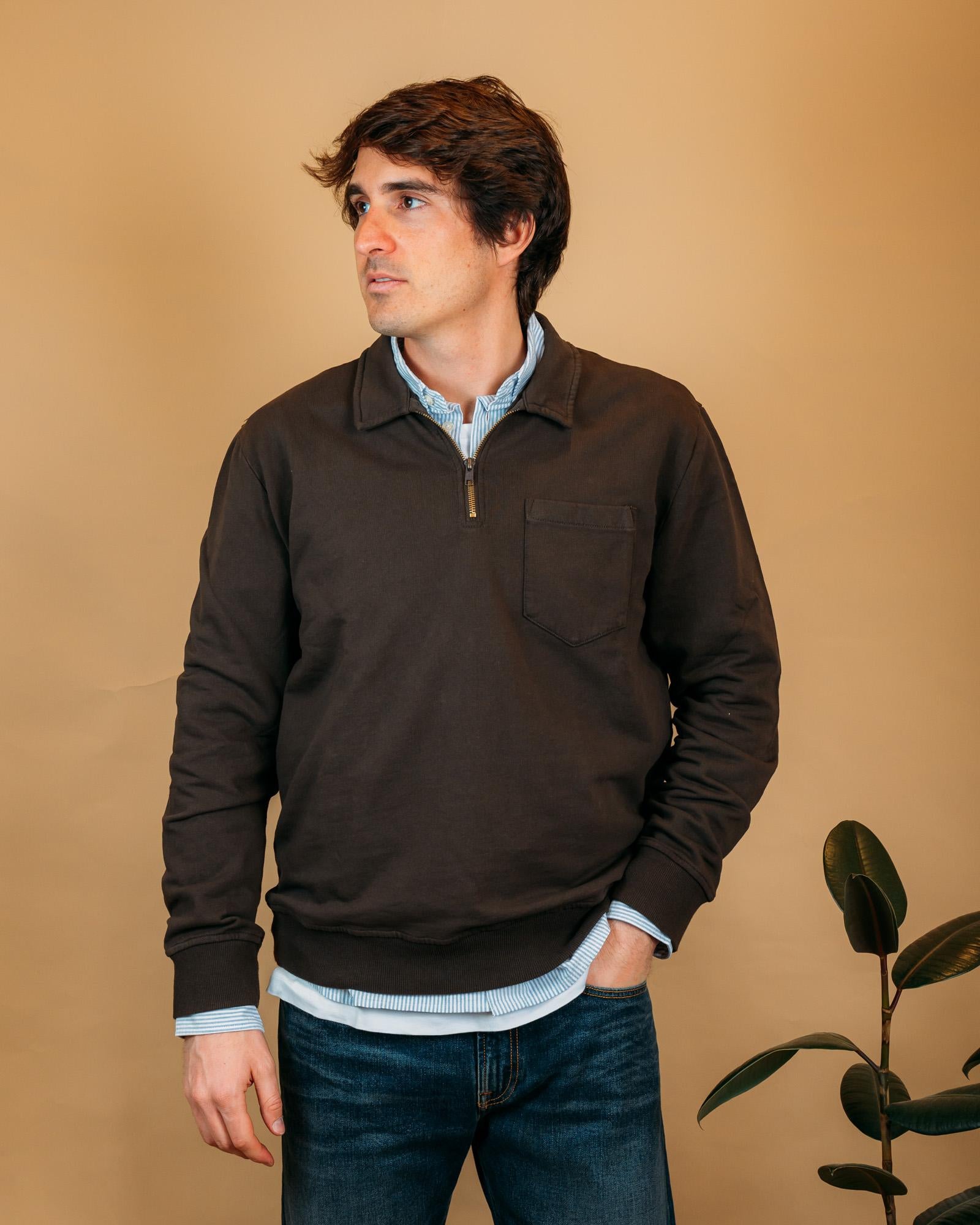 Felpa Quarter Zip Marrone F5045 MO Seadog 