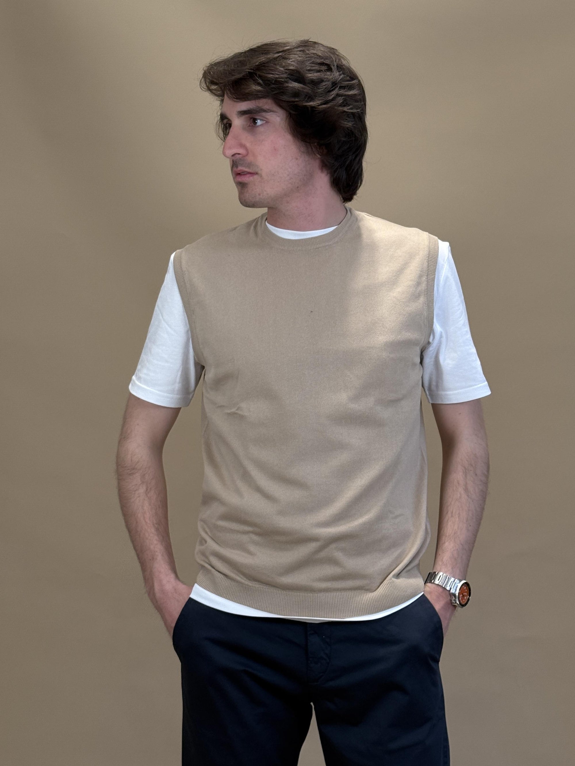 Gilet in Filo MA7440BEIGE BEIGE Gaffi 