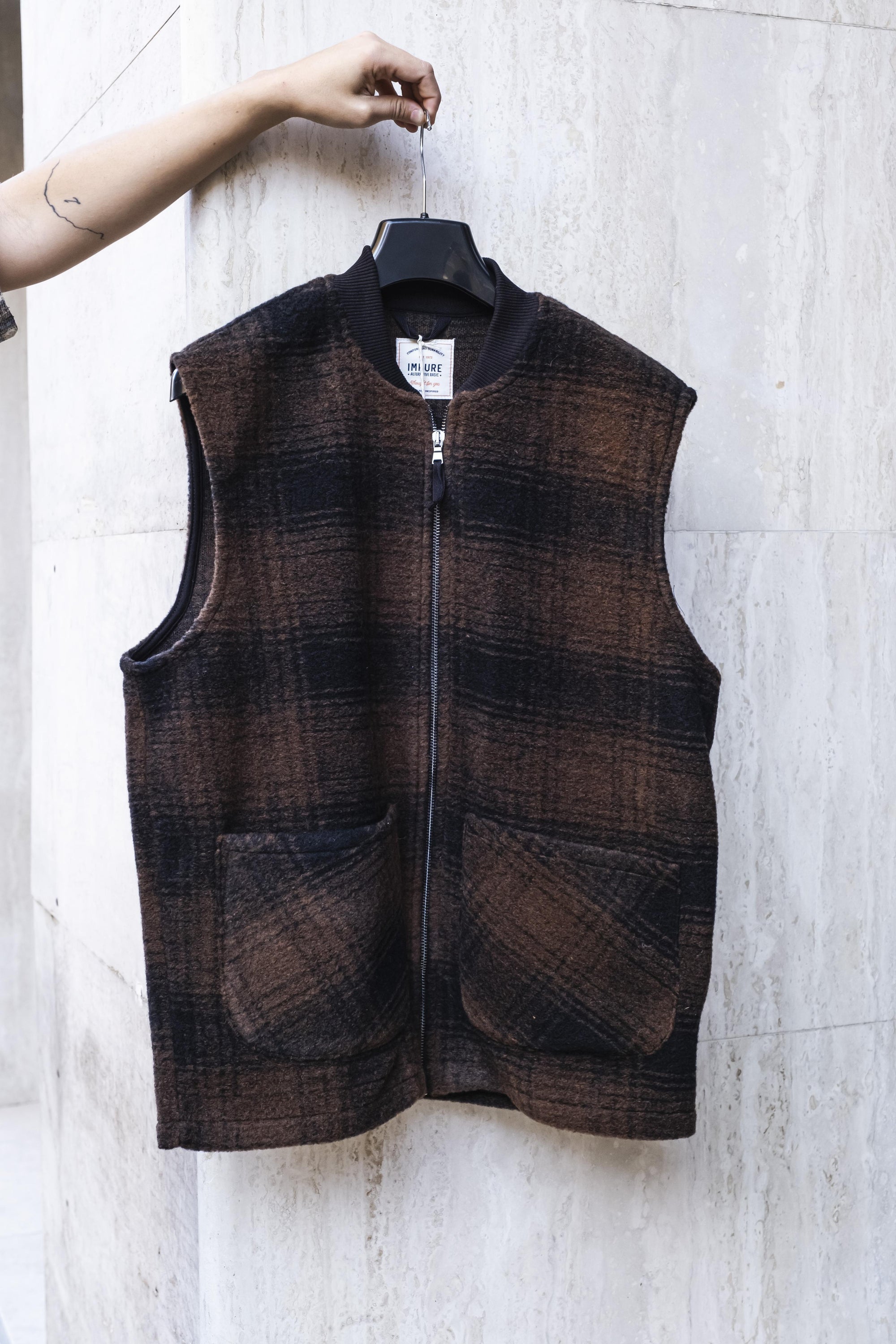 Gilet Mixed Boiled Wool GAVINCHECKMWB189 BROWN CHECK Impure