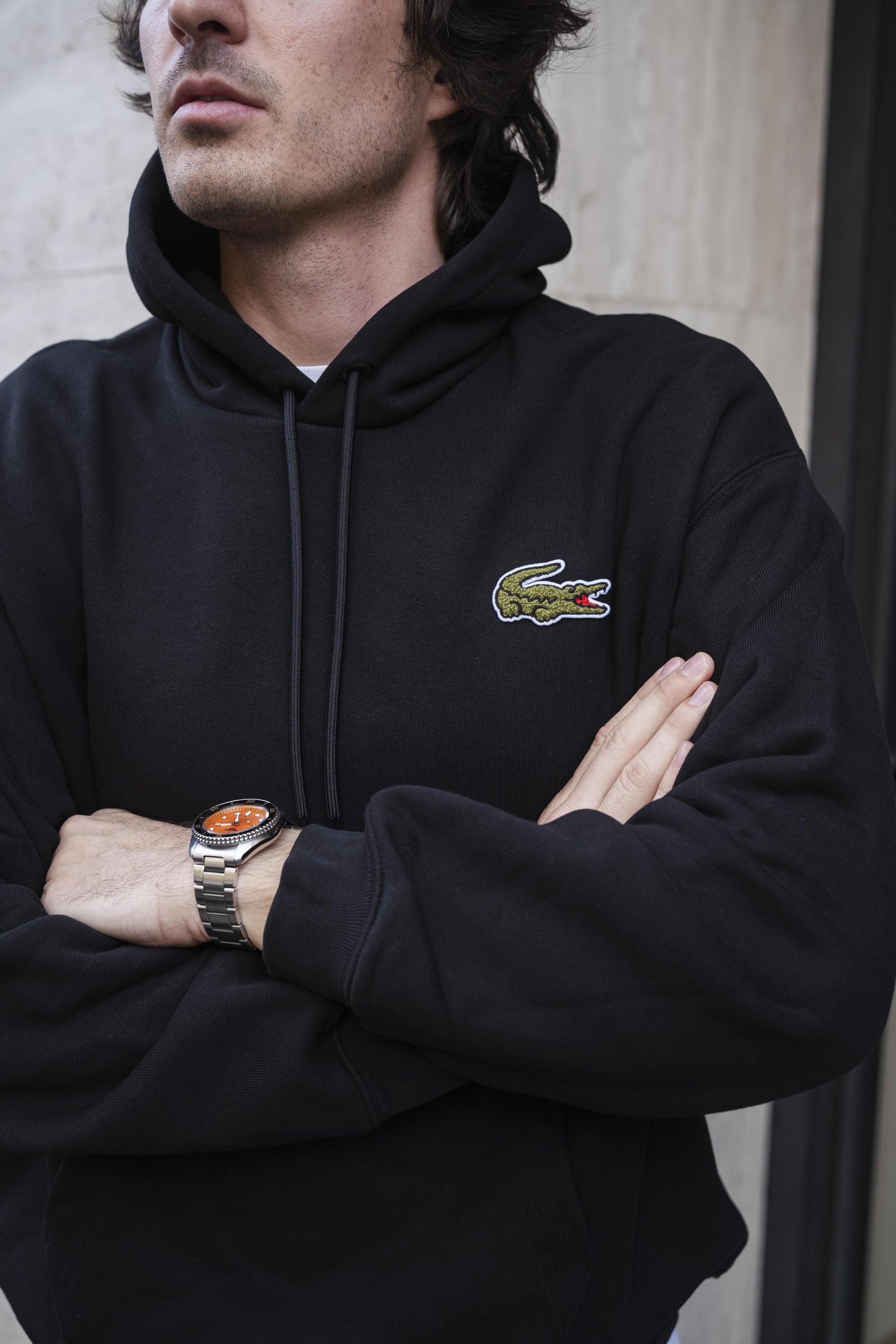Felpa con Cappuccio Big Logo SH2754031 NERO Lacoste 