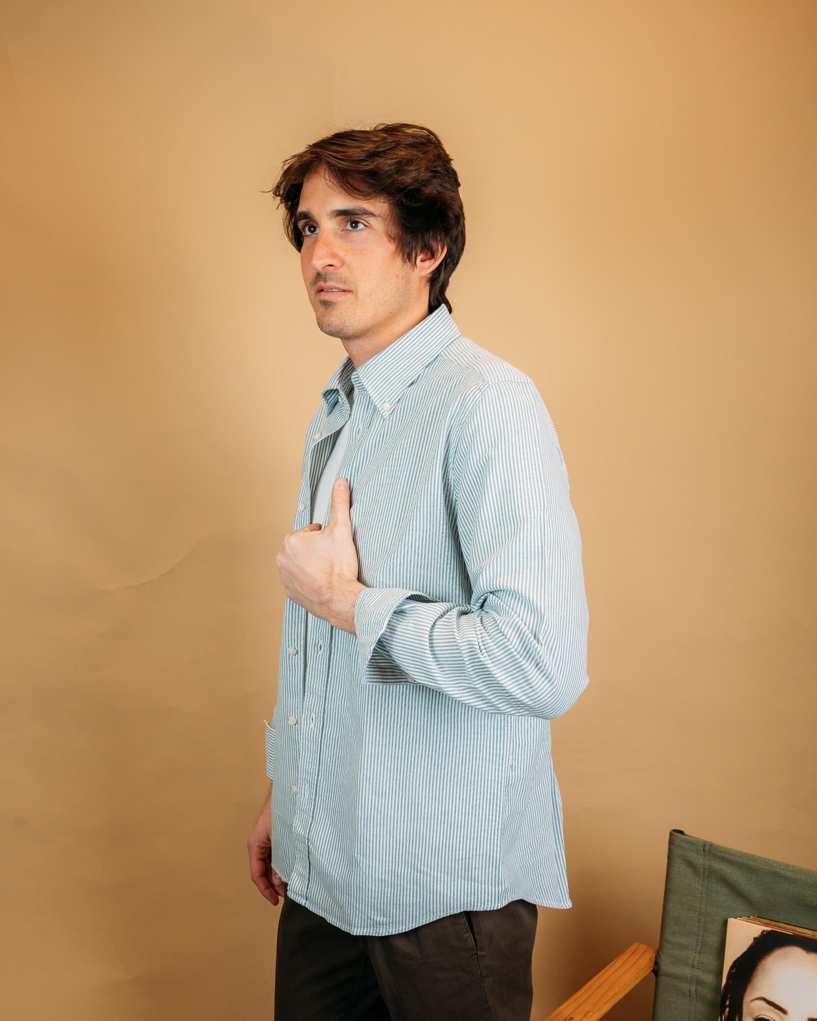 Camicia Oxford Riga Verde 28303803 10 Portofiori 