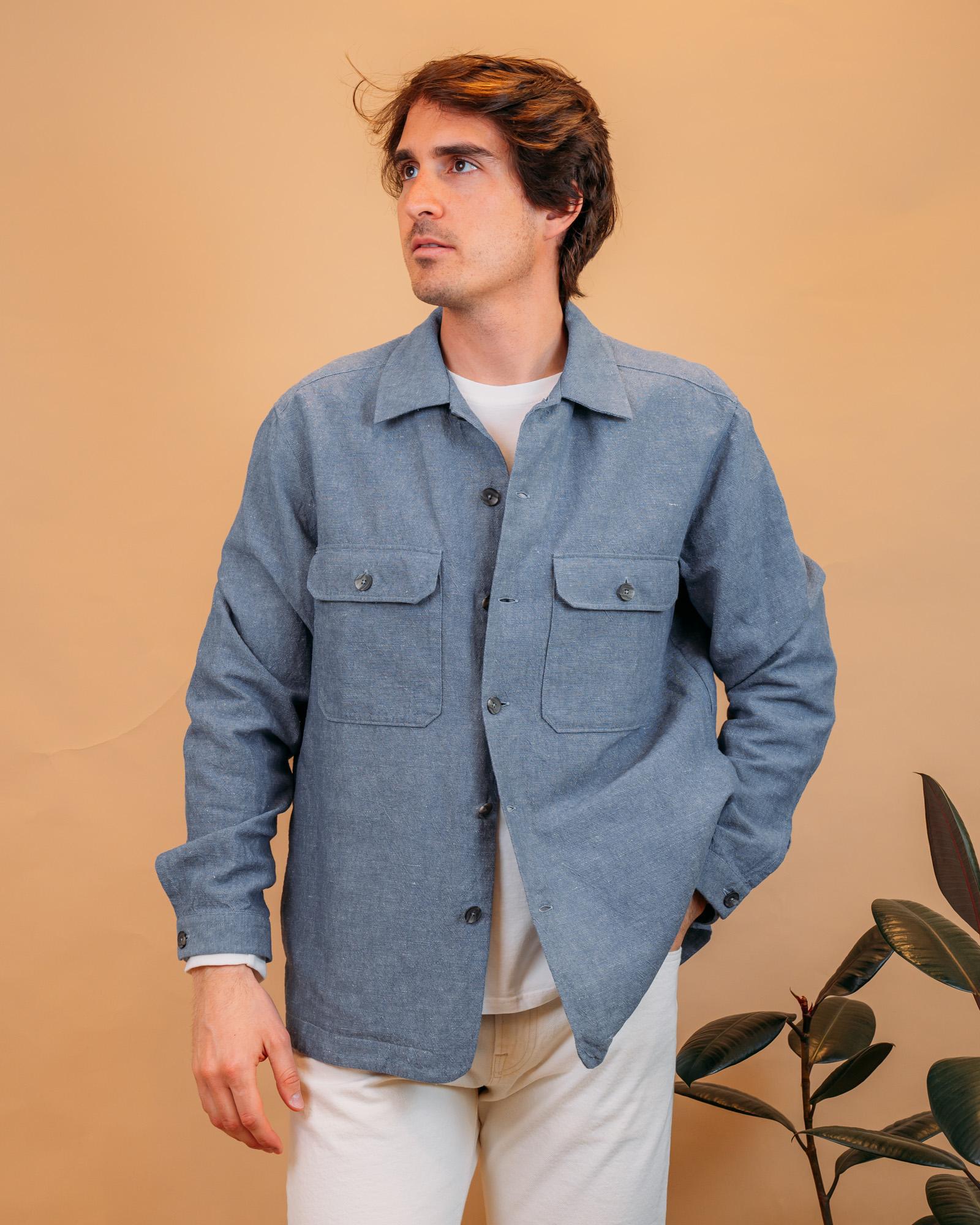 Overshirt in misto Lino Chambray 164ML21439 004 Xacus 