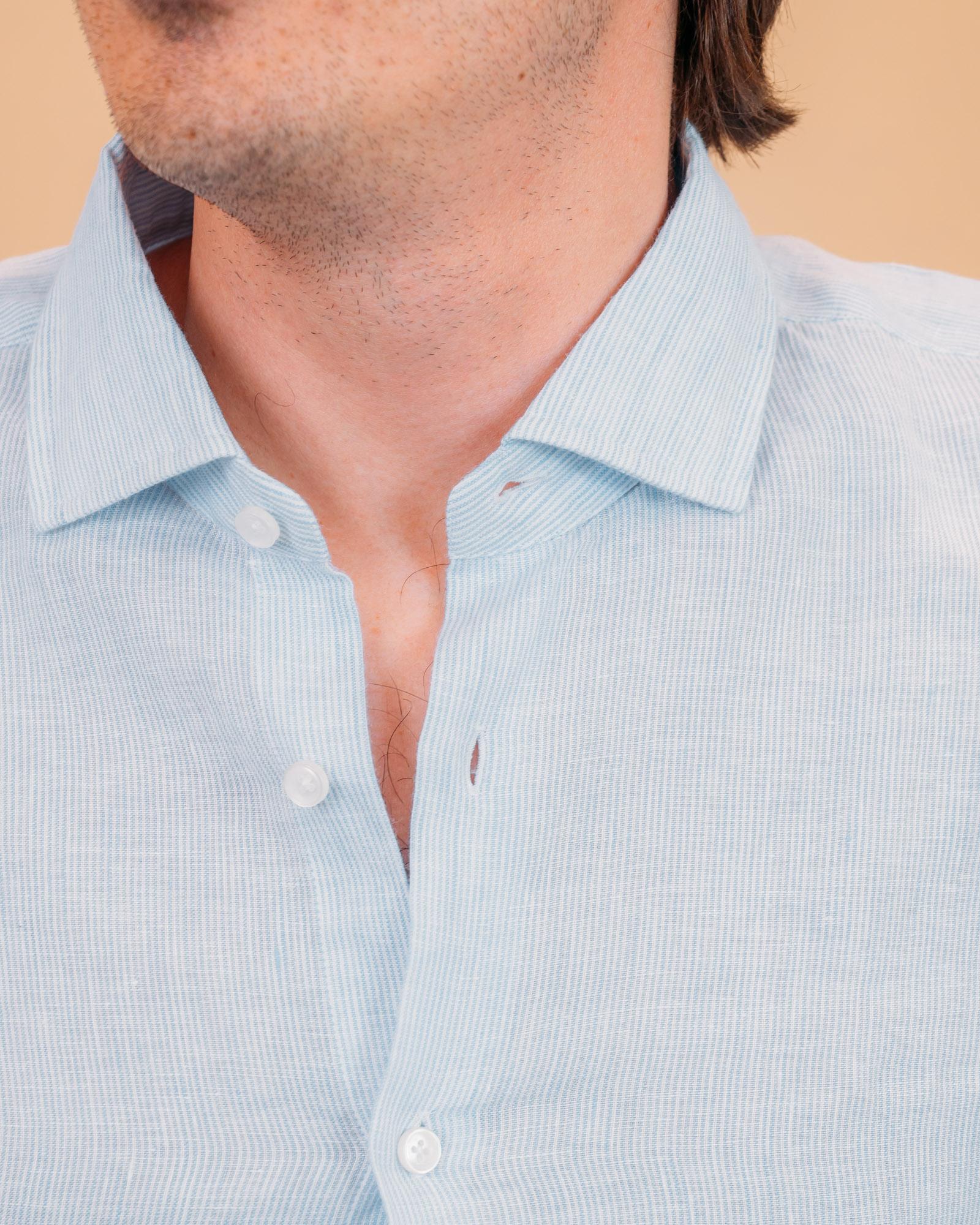 Camicia Millerighe in Lino Bianco/Azzurro 748ML81271 002 Xacus 