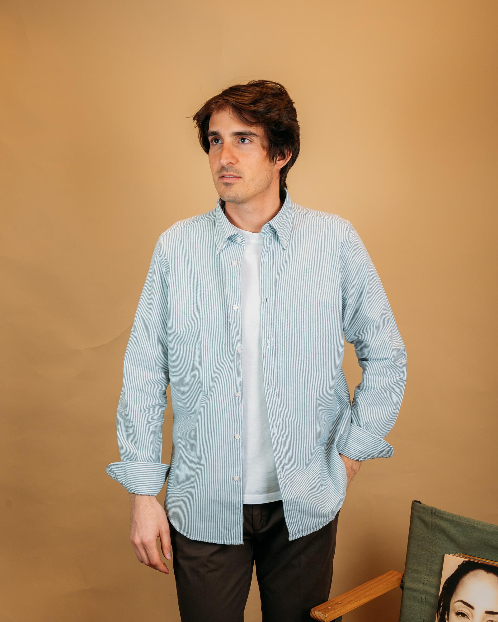 Camicia Oxford Riga Verde 28303803 10 Portofiori 
