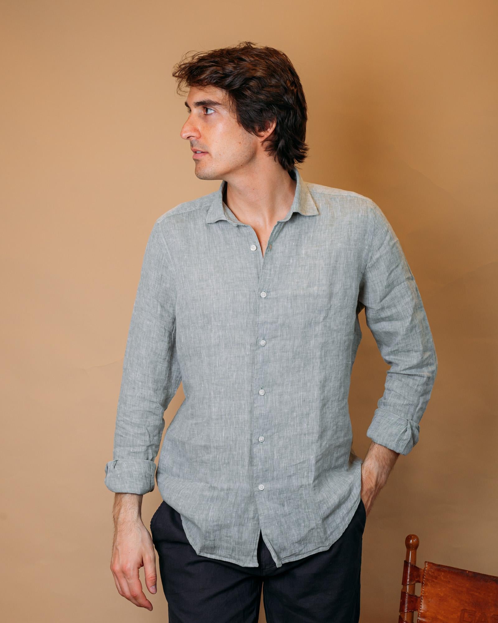 Camicia in Lino Verde 2830554 40 Portofiori 