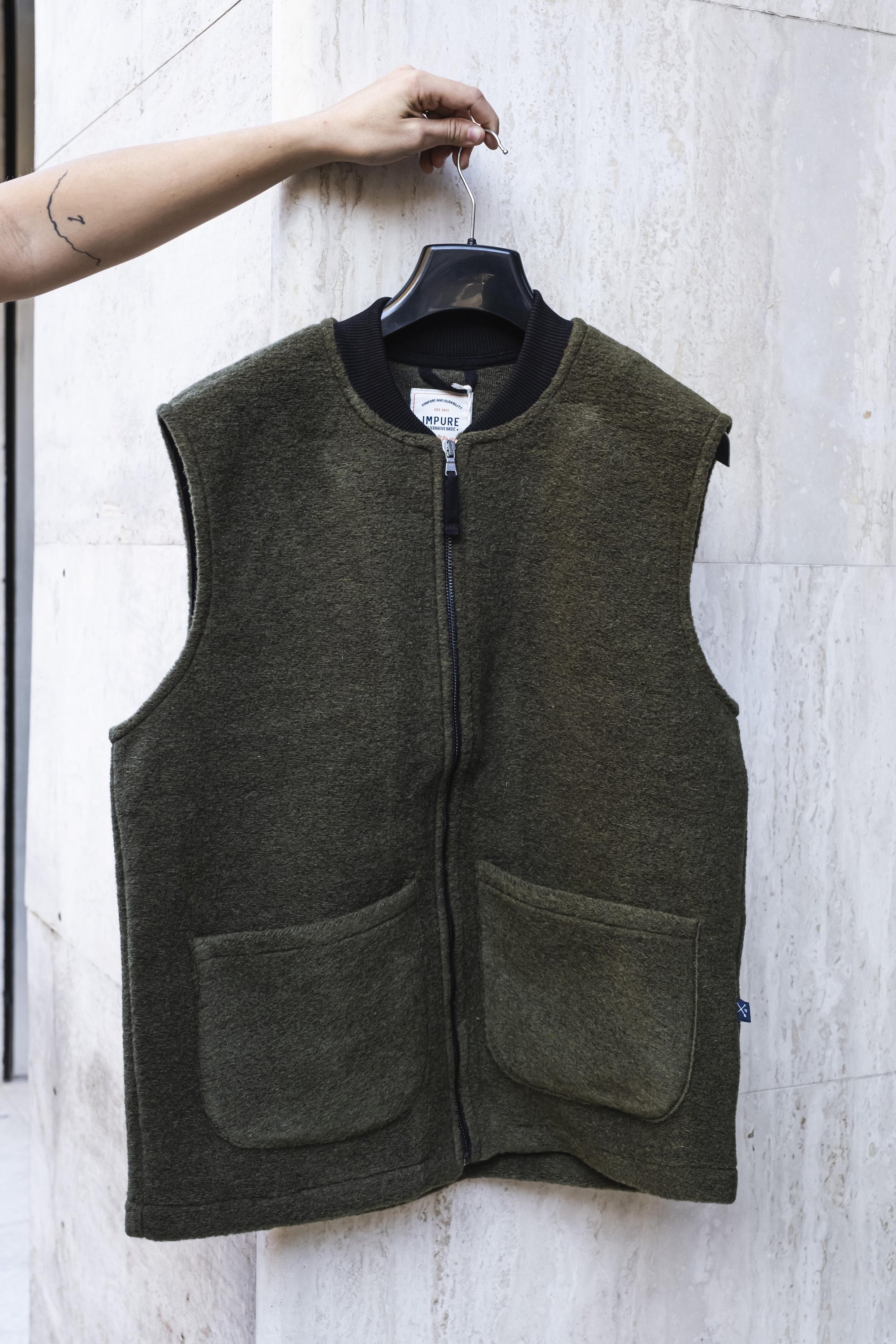 Gilet Mixed Boiled Wool GAVINMWBC06 GREEN Impure