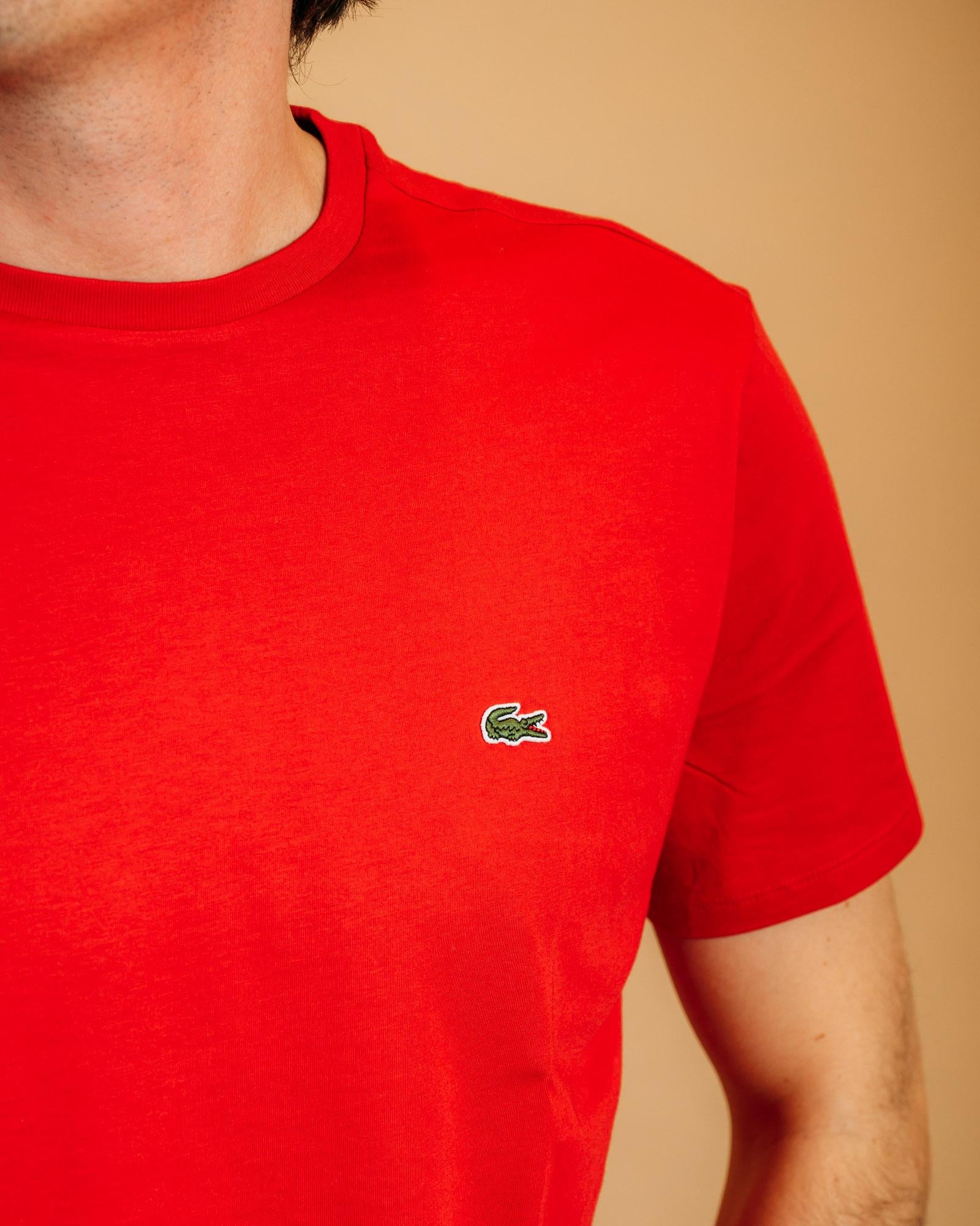 T-shirt a maniche corte Lacoste Pima Cotton Rosso, vestibilità regolare.