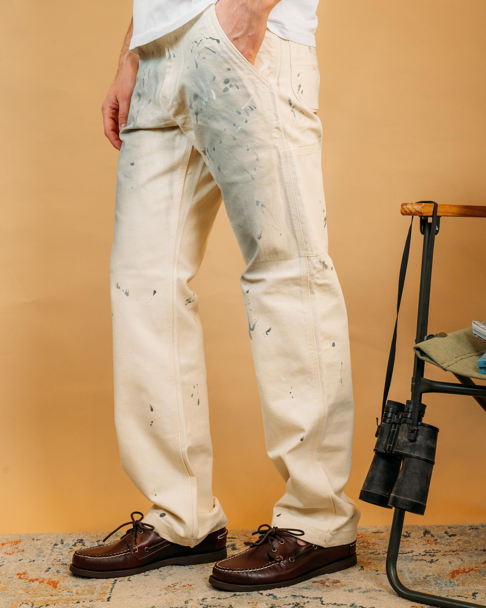 Pantaloni Roy Roger's Workerwear Statement Painter Wash White con taglio dritto e gamba ampia.