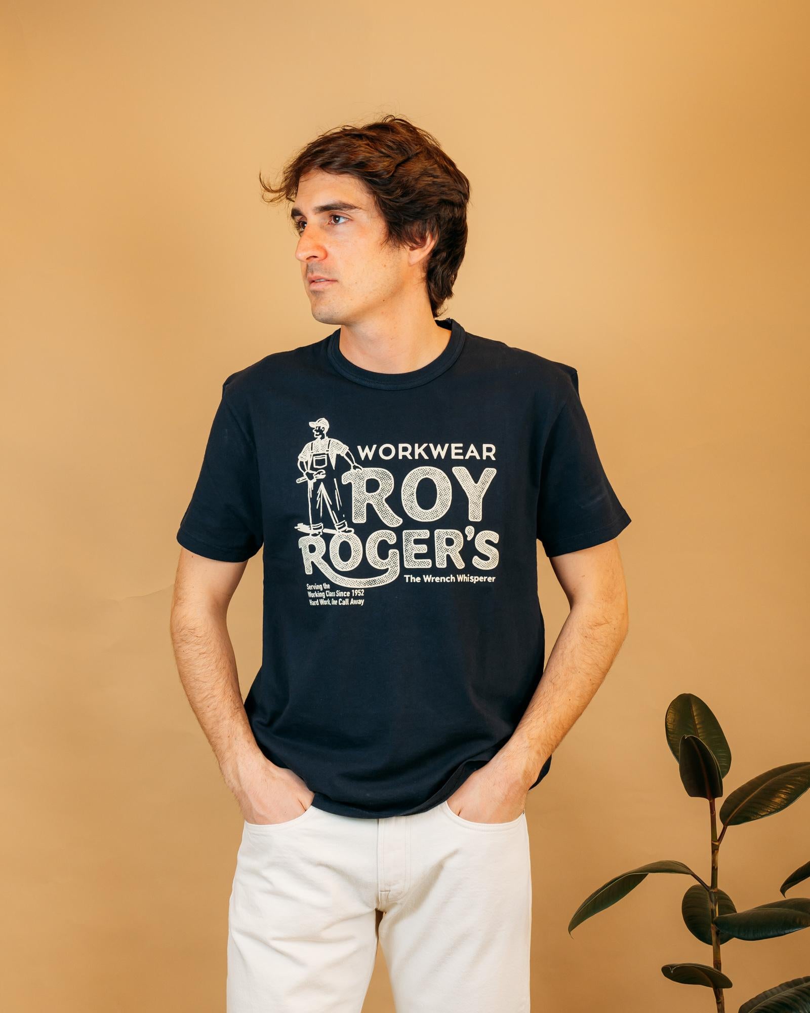 T-shirt Roy Roger's Workerwear Working Class color blue navy in jersey di cotone con stampa grafica a contrasto.