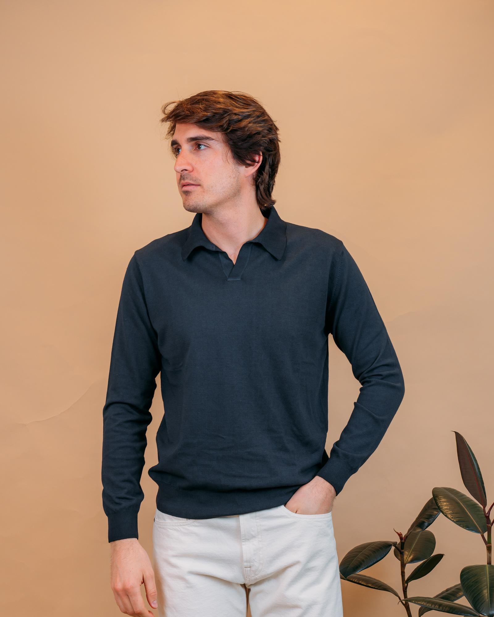 Polo Manica Lunga Crepe Blu Navy 1461578 442 Gaffi 