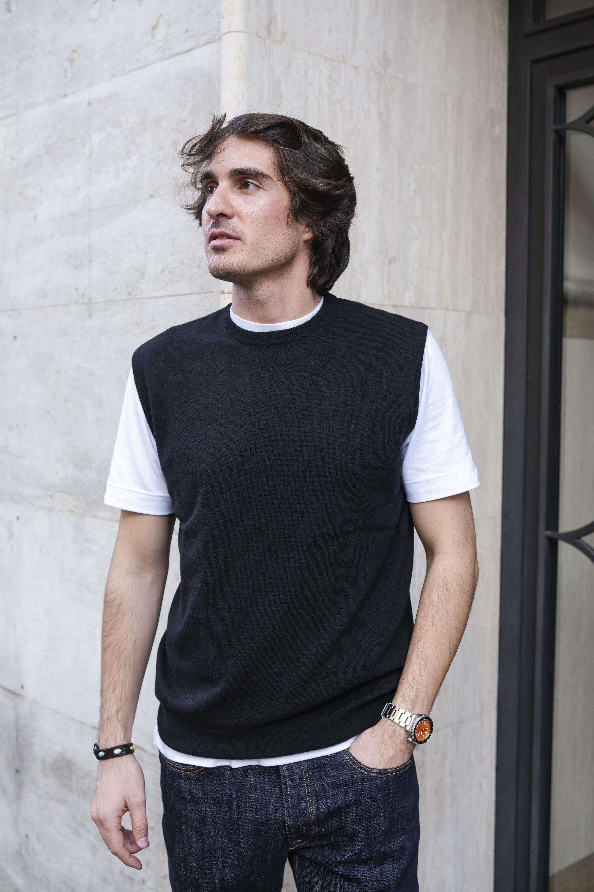 Gilet Misto Cashmere MA7274NERO NERO Gaffi