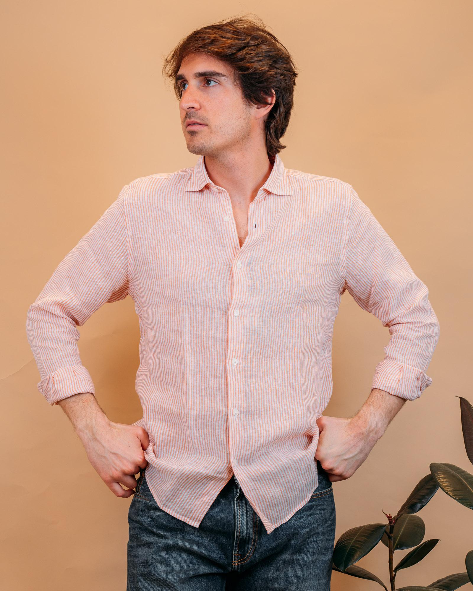 Camicia in Lino Riga Coccio 2830131 09 Portofiori 