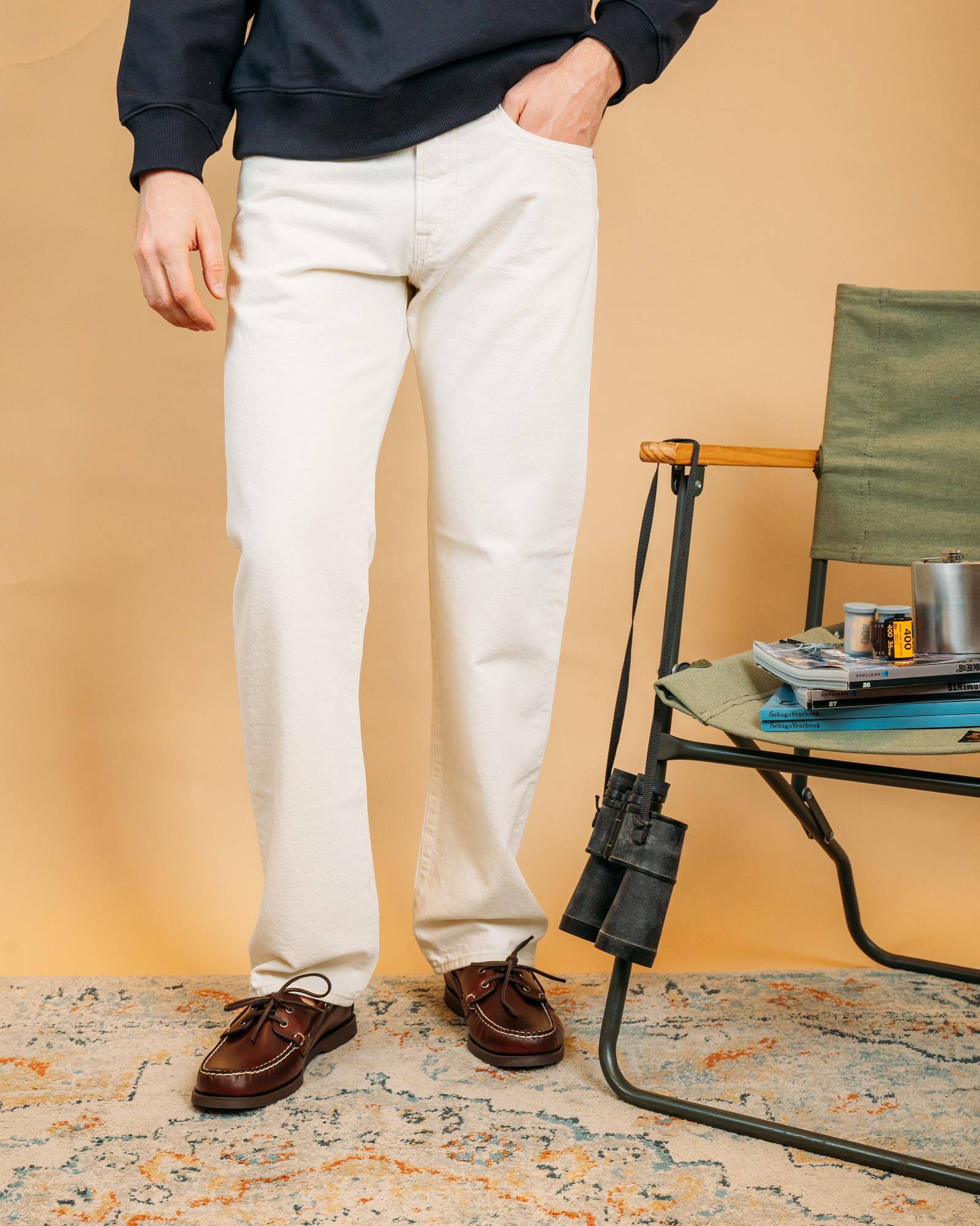 Jeans Roy Roger's Workerwear Week Work color ecru in tela di cotone con taglio dritto e tasche utility.