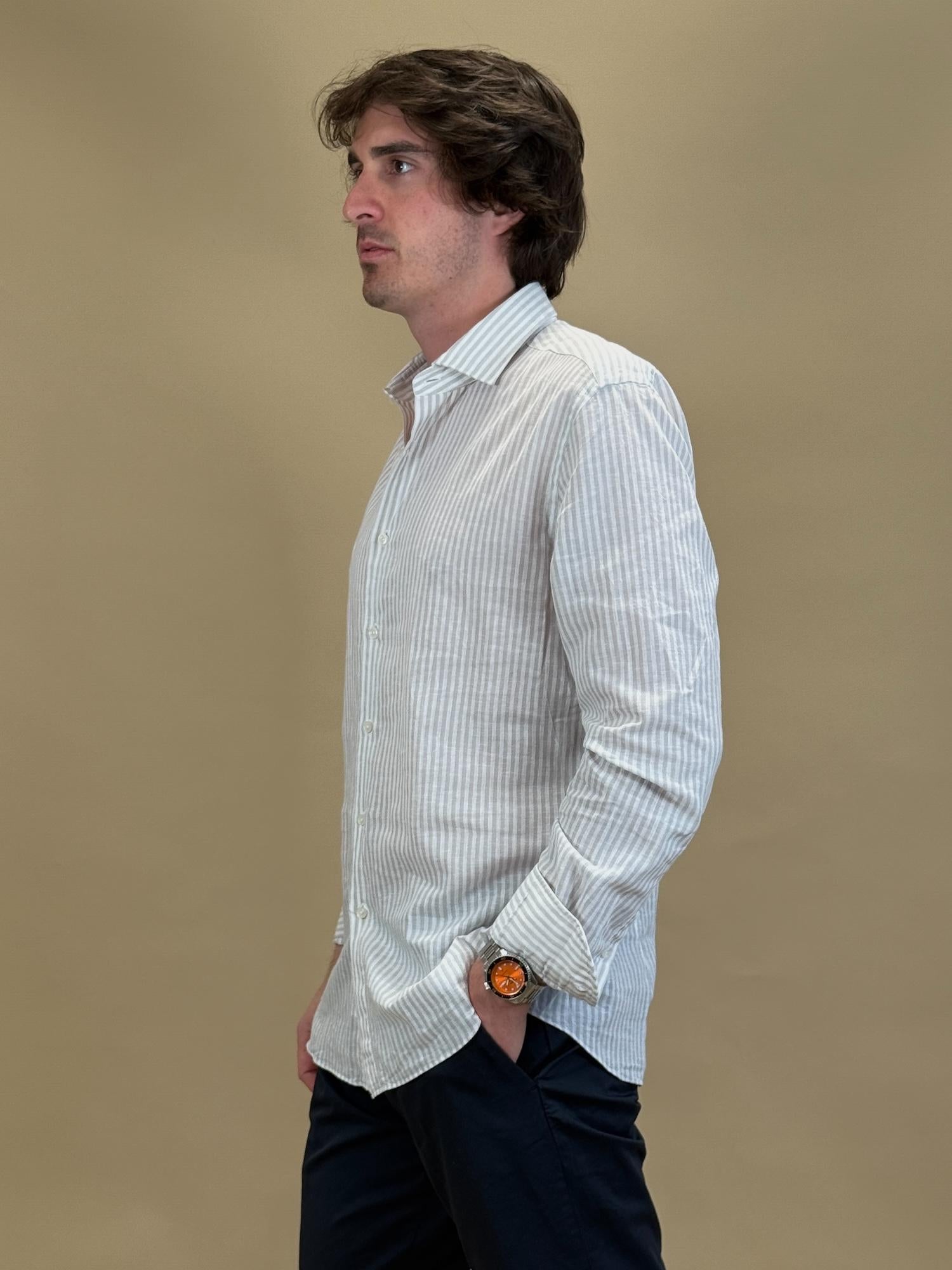 Camicia a Righe in Lino 748ML81218 001 Xacus